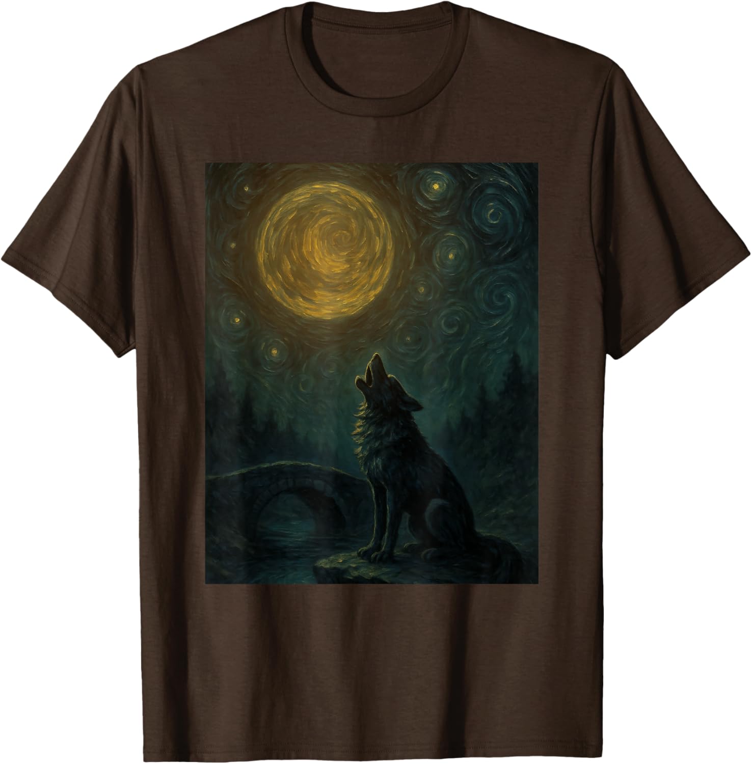 Wolf Starry Night Van Gogh Graphic T-Shirt for Art Lovers and Fashionistas - 4