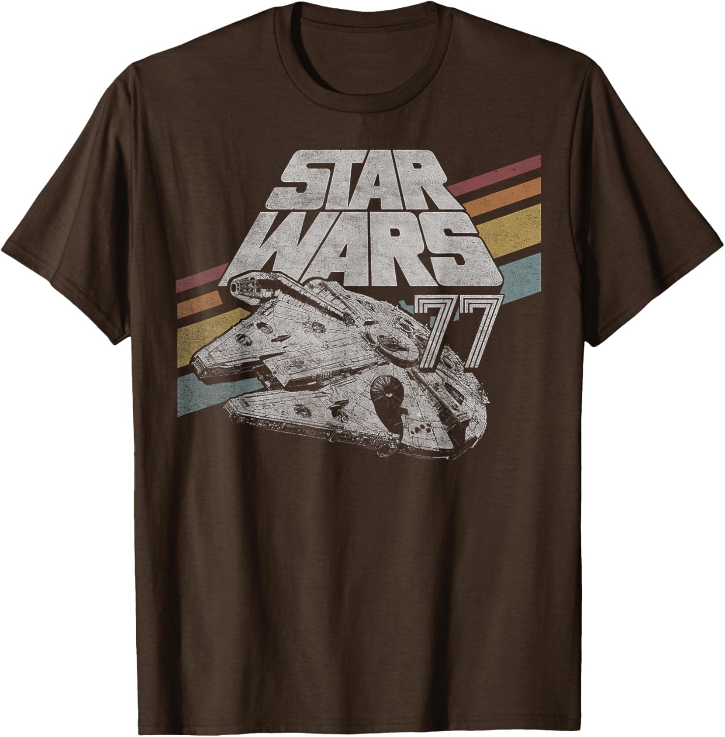 Retro Star Wars Millennium Falcon T-Shirt with Diagonal Stripes for Fans - 11