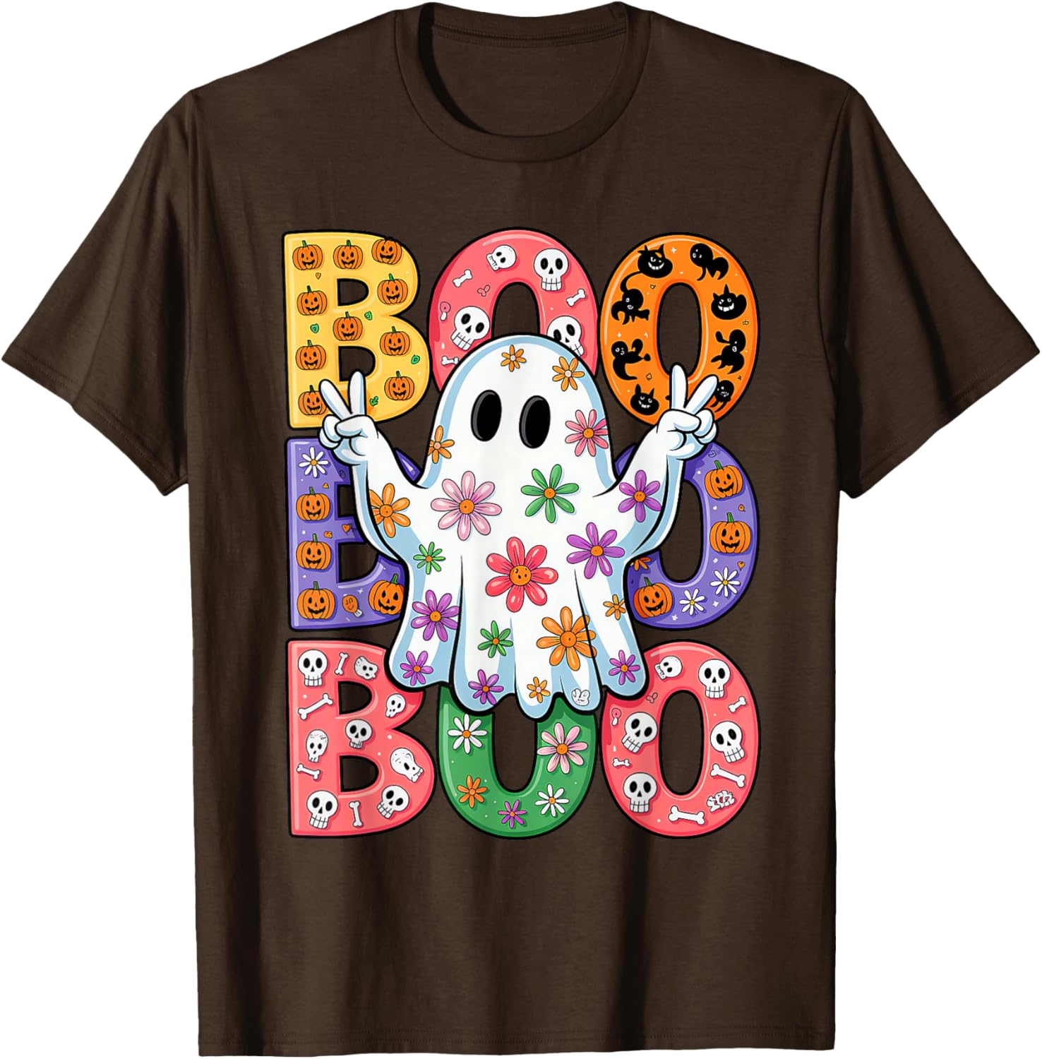Cute Ghost Floral Halloween T-Shirt for Kids - Spooky Season Fun - 25