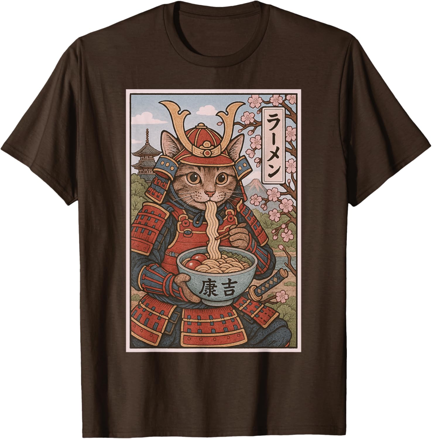Samurai Cat Ramen Lovers T-Shirt - Cute Japanese Warrior Cat Tee - 7