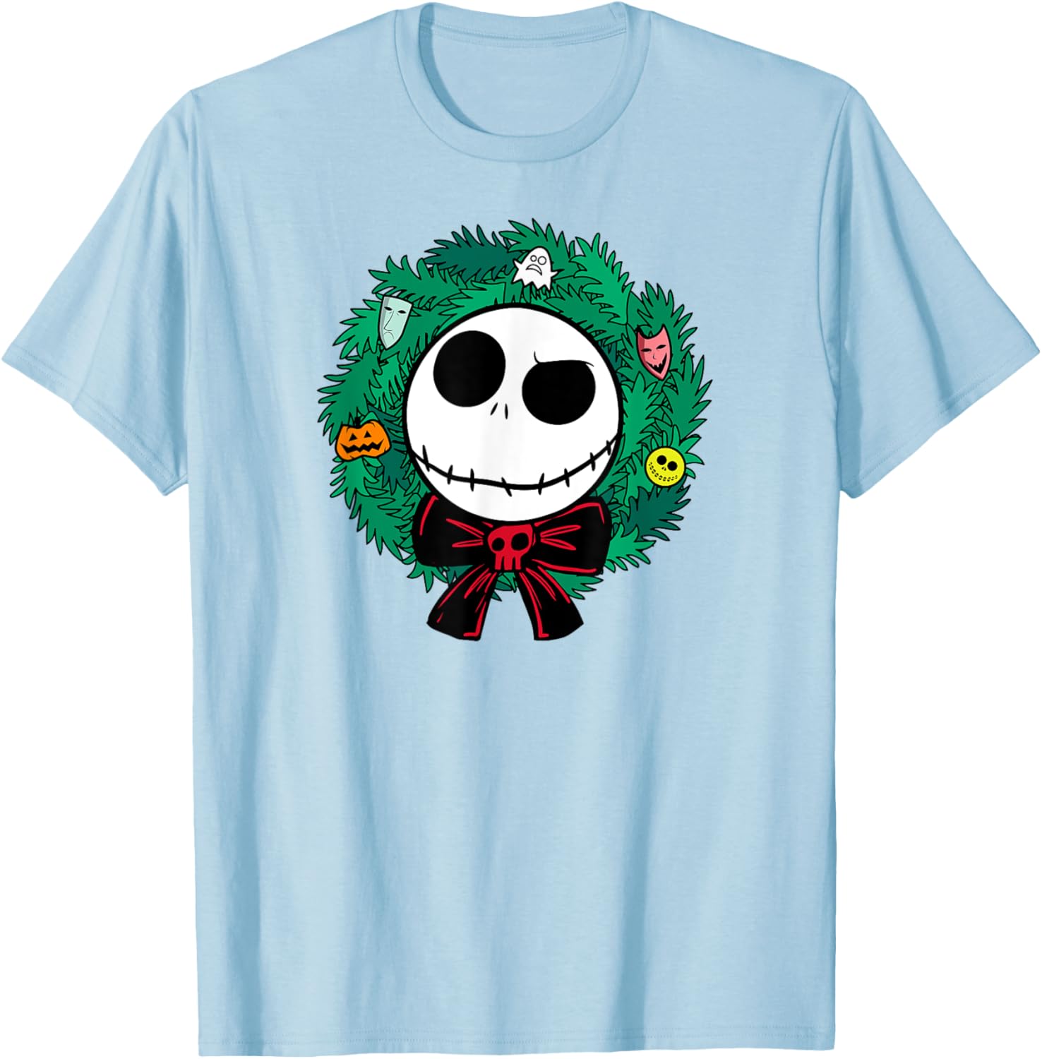 Festive Men's Nightmare Before Christmas Blue Wreath T-Shirt, Small - 6
