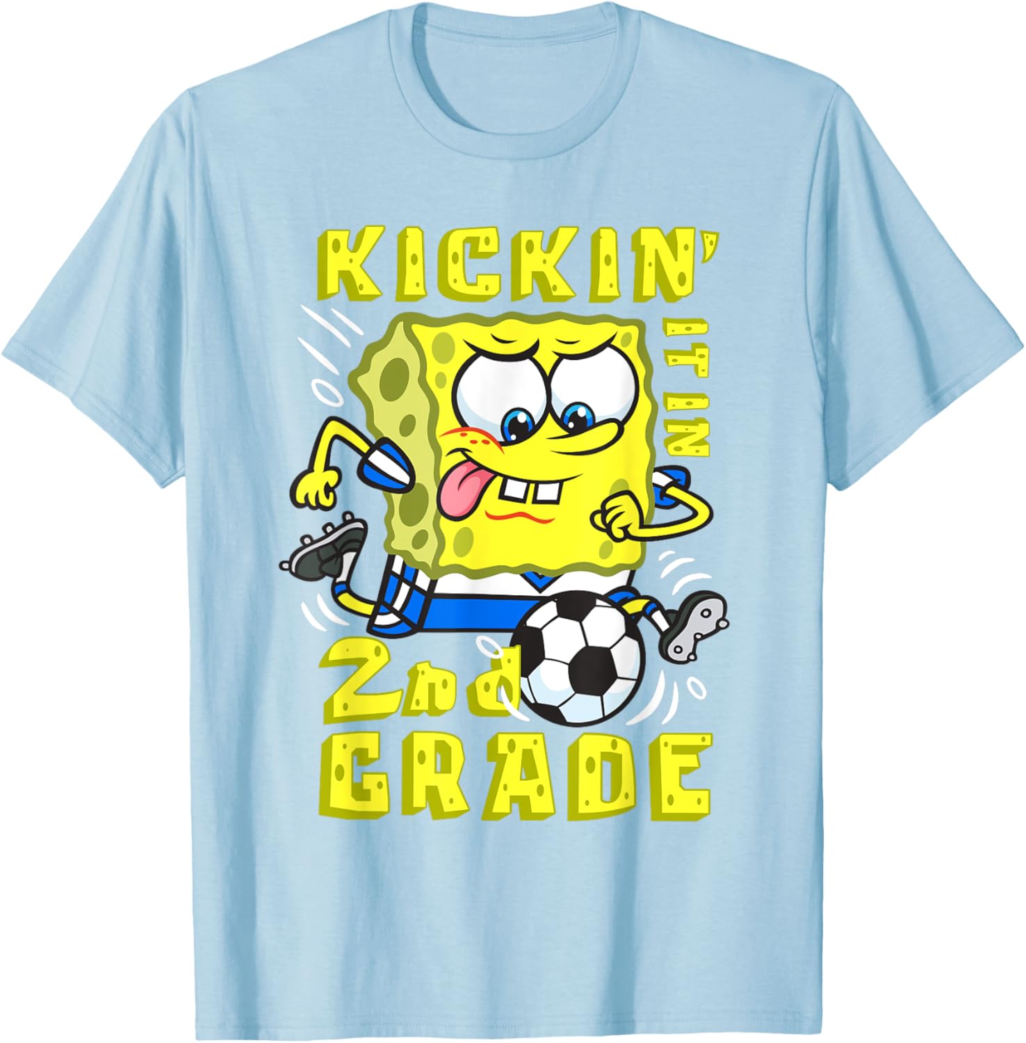 SpongeBob SquarePants Kickin It In 2nd Grade Soccer T-Shirt Gift for Kids - 9