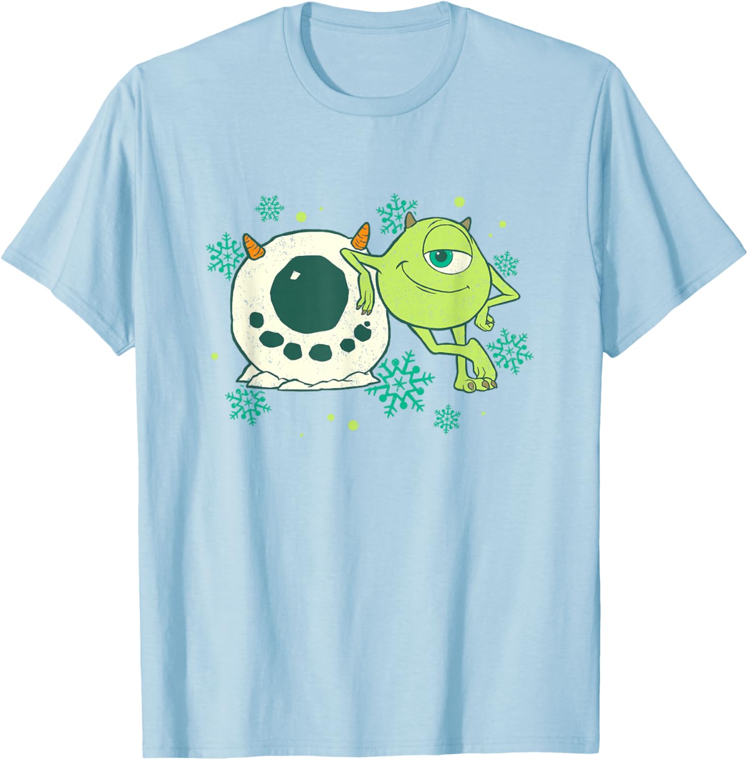 Disney Pixar Monsters Inc Mike Snowman Logo T-Shirt for Christmas Fun - 5