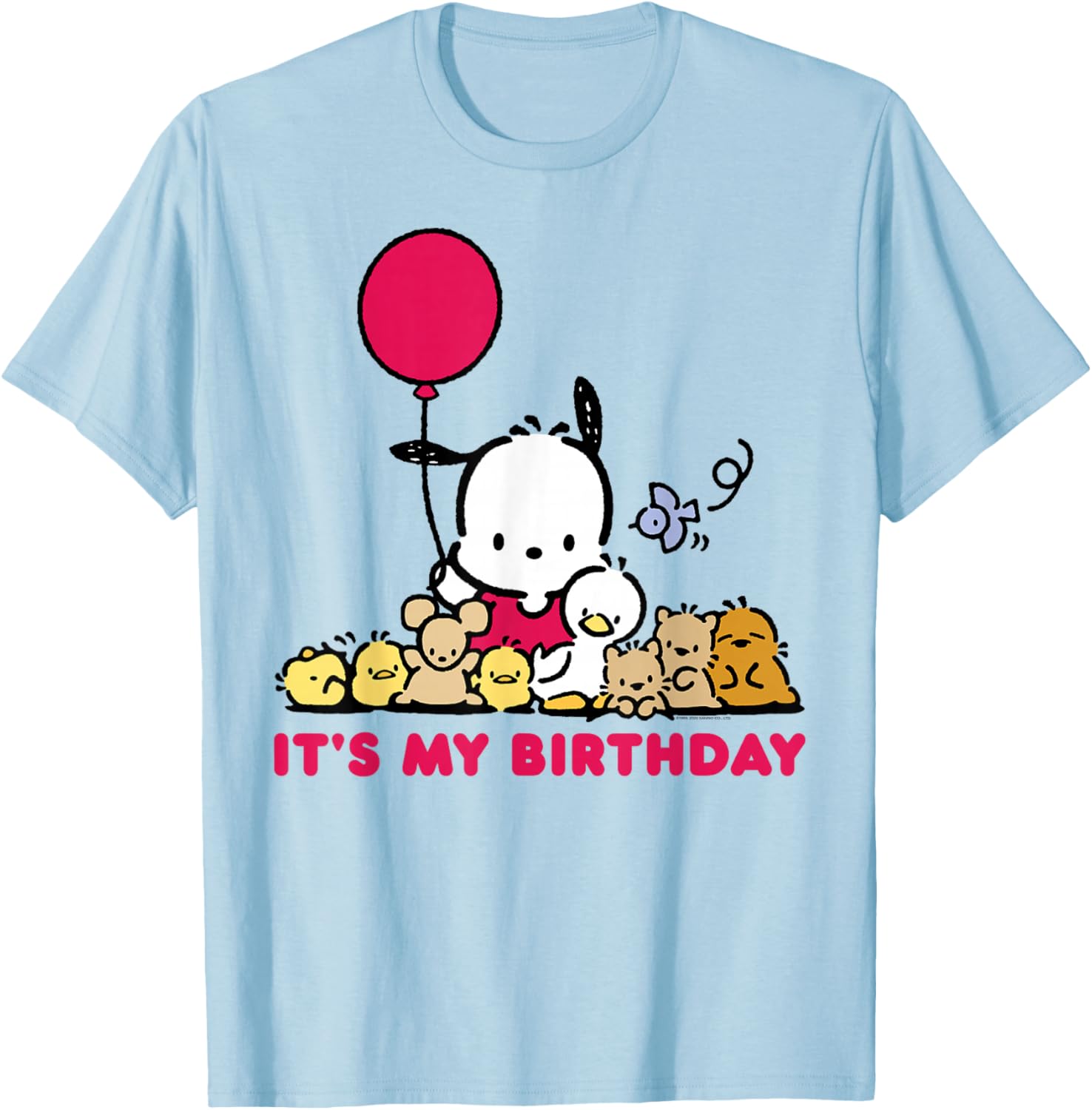 Pochacco Birthday T-Shirt for Adults, Grey Short Sleeve Classic Fit - 15
