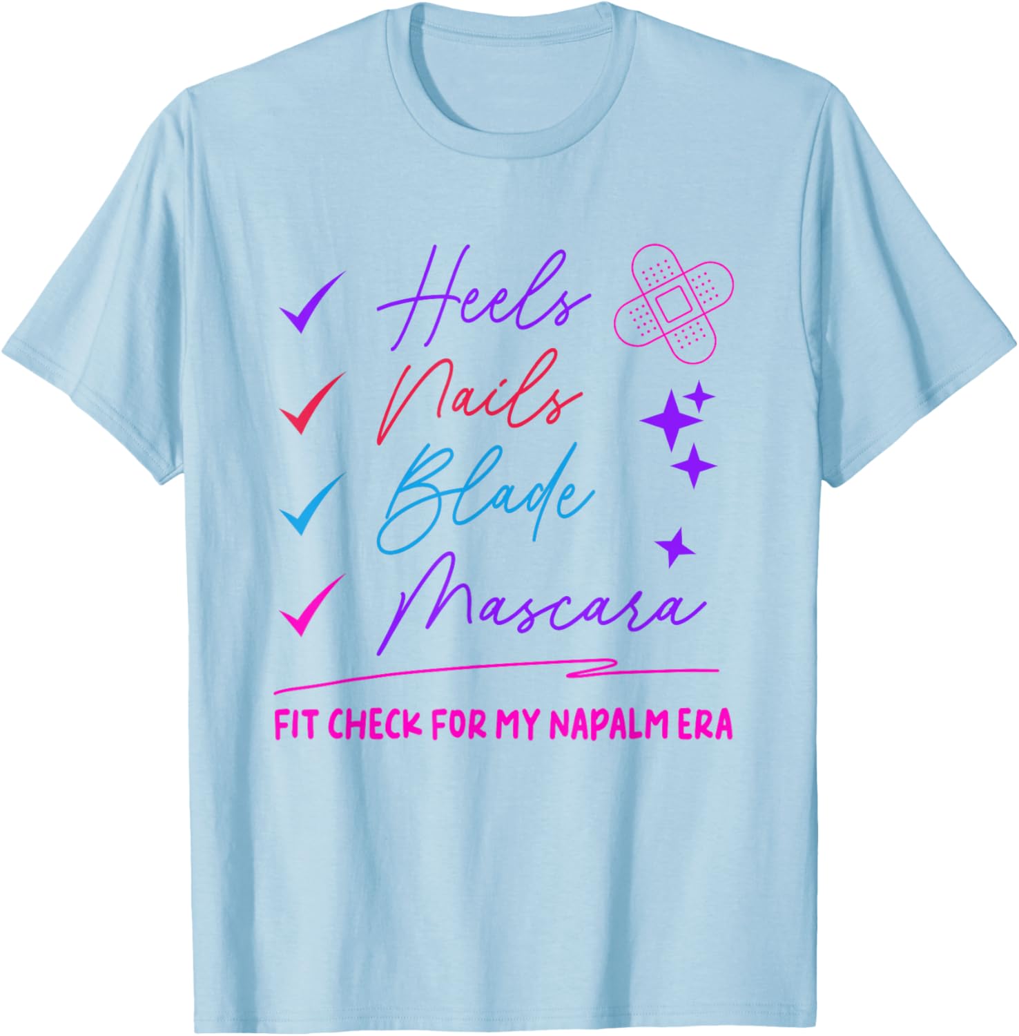 Stylish Napalm Era T-Shirt with Heels Nails Blade Mascara Print - 14