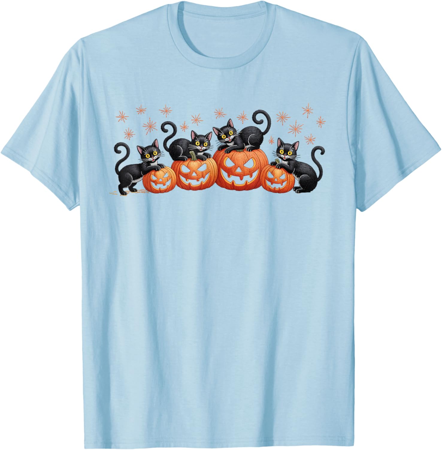 Black Cats on Pumpkins Halloween Party T-Shirt for Festive Fun - 5