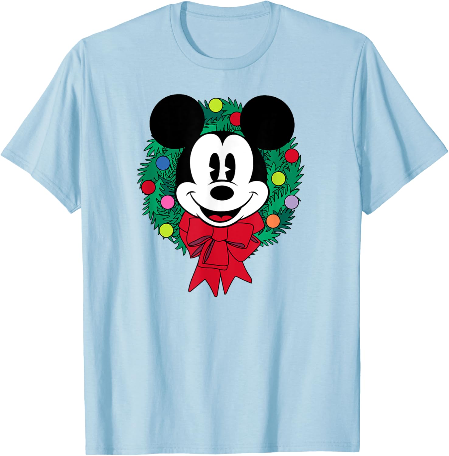 Festive Mickey Mouse Christmas Wreath T-Shirt for Men, Blue Small - 4