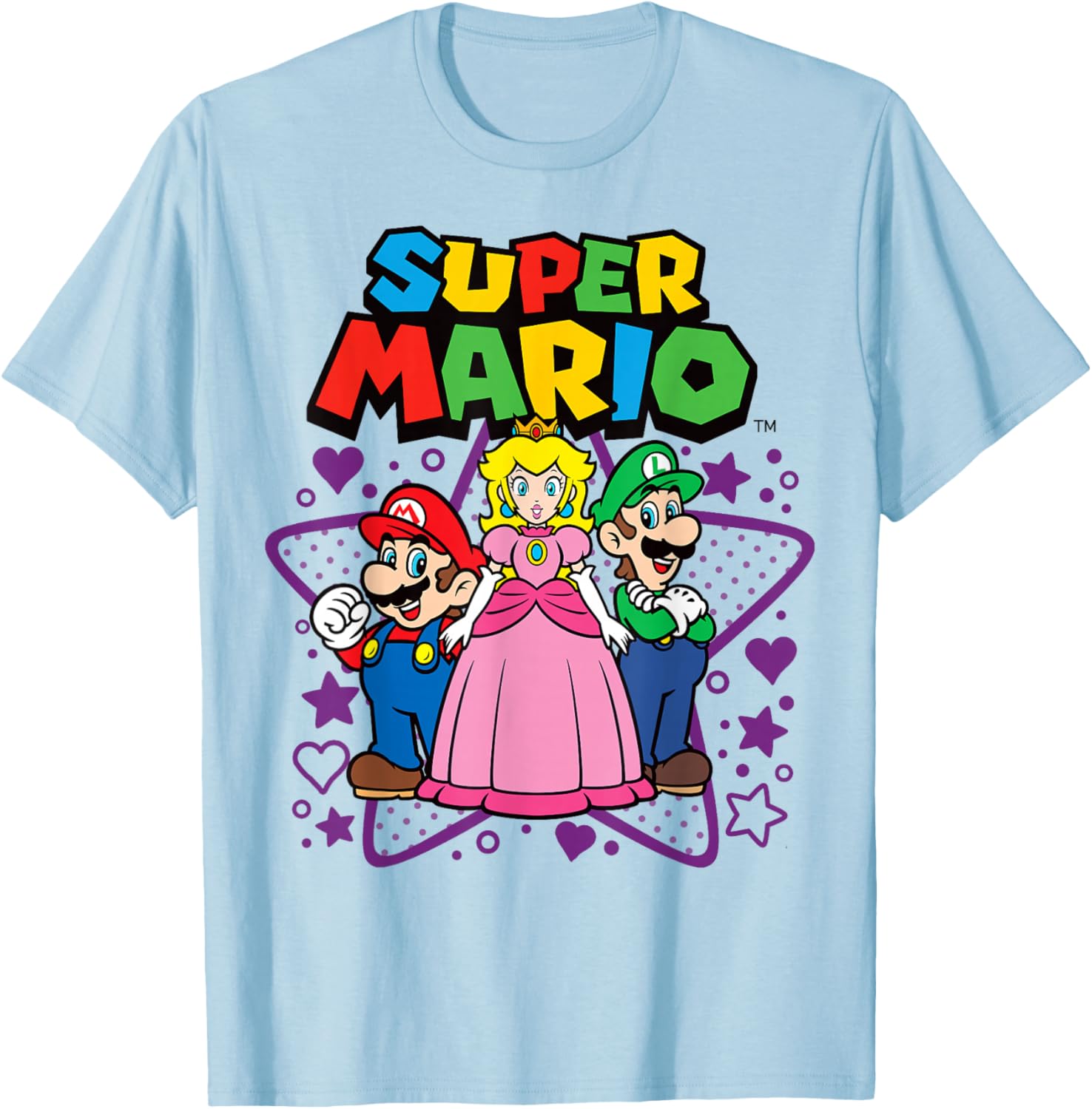 Super Mario Trio T-Shirt with Peach, Luigi, Stars, and Hearts Design - 6