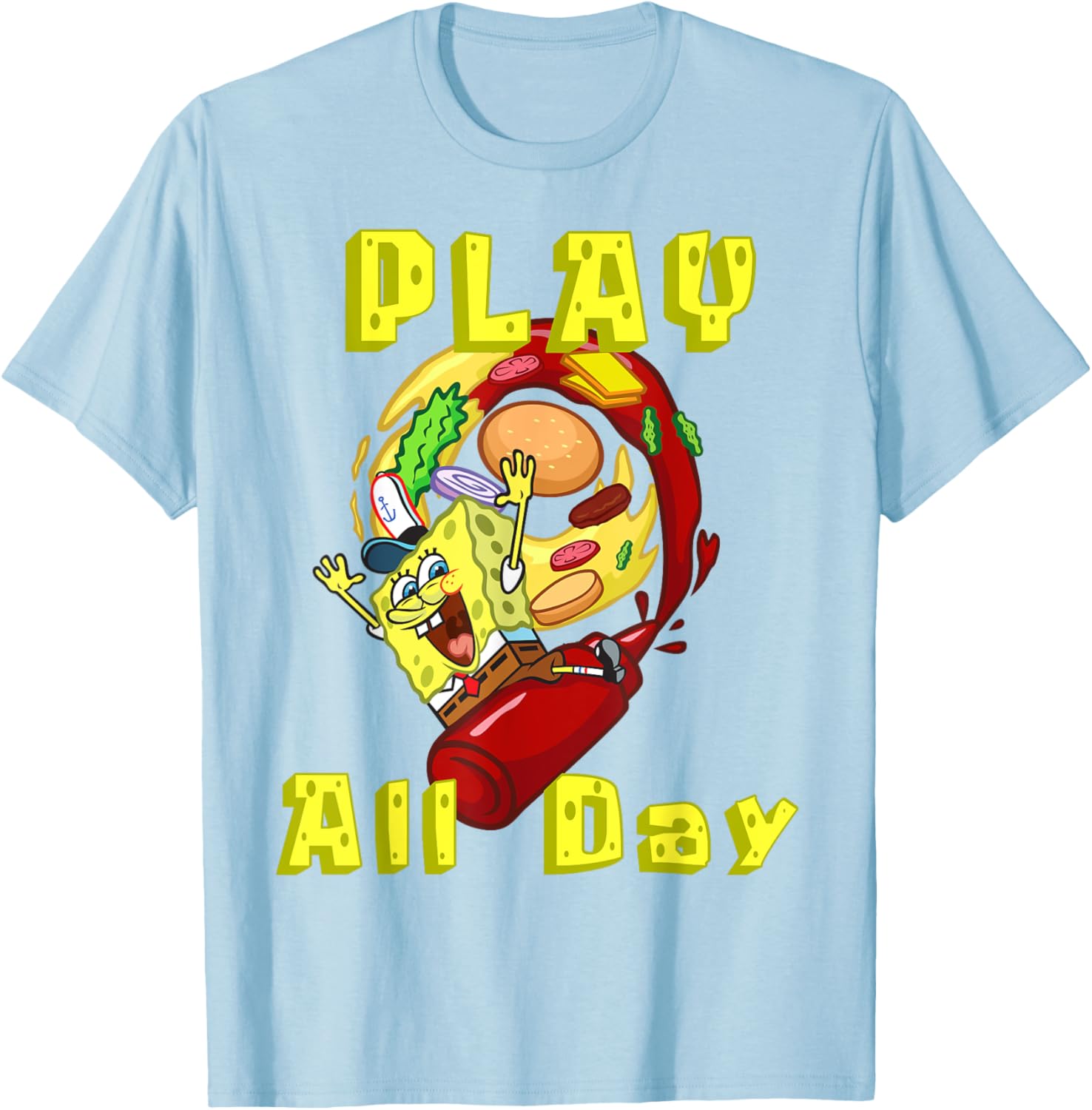 SpongeBob Play All Day T-Shirt with Fun Burger Ketchup Design - 4