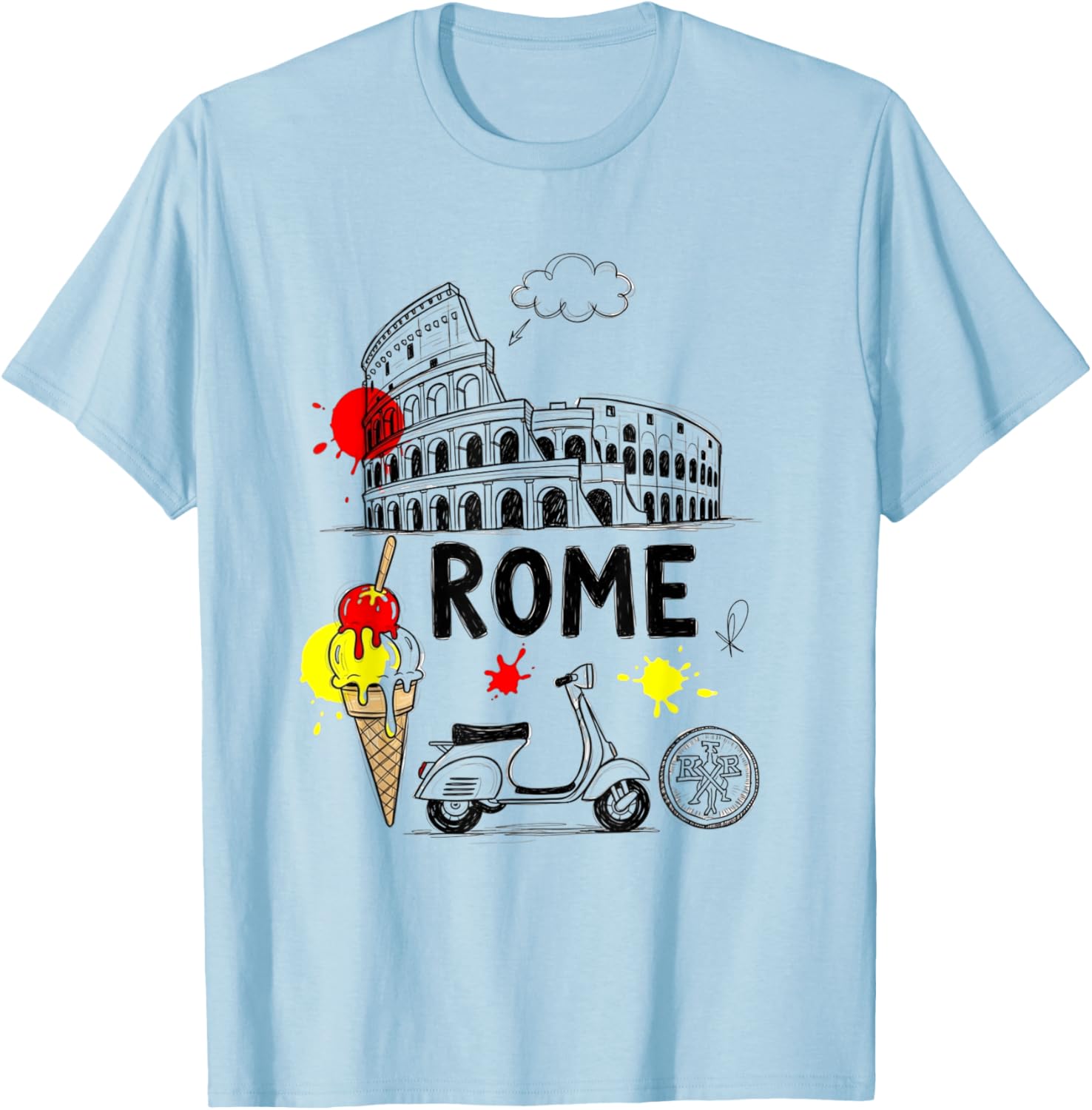 Rome Colosseum Gelato Scooter Art Kids Travel T-Shirt for Souvenirs - 5