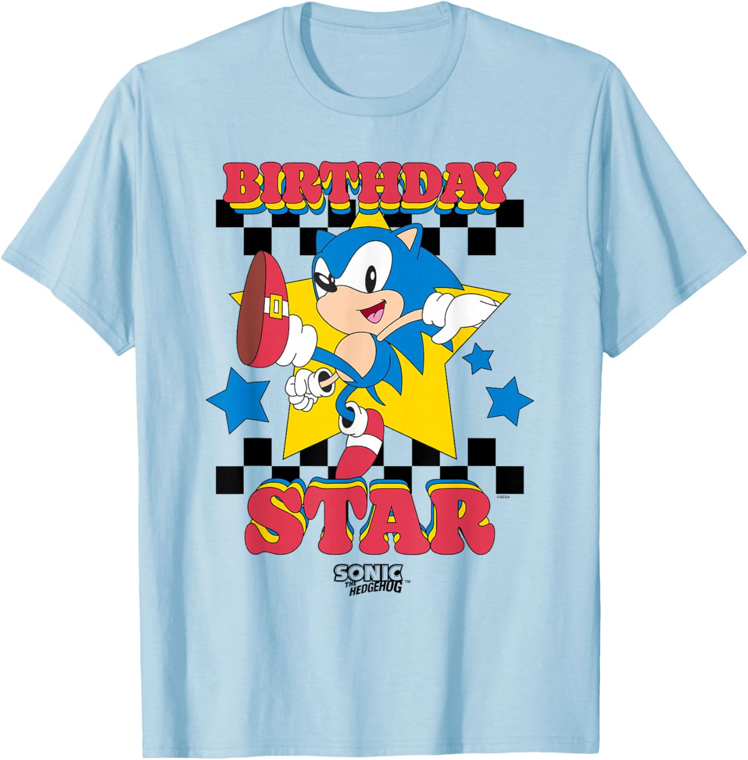 Sonic The Hedgehog Birthday Star Retro Big Chest Logo T-Shirt for Fans - 6