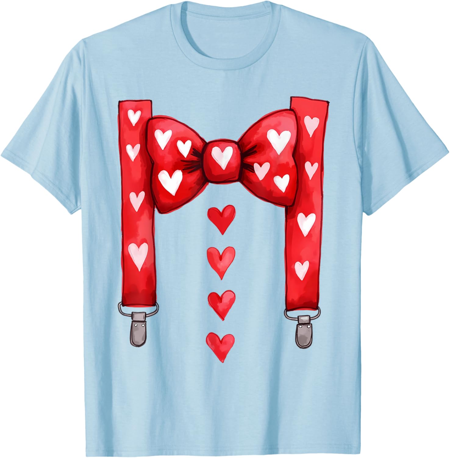 Red Hearts Bow Tie Suspenders T-Shirt for Toddler Boys Valentine's Day - 4
