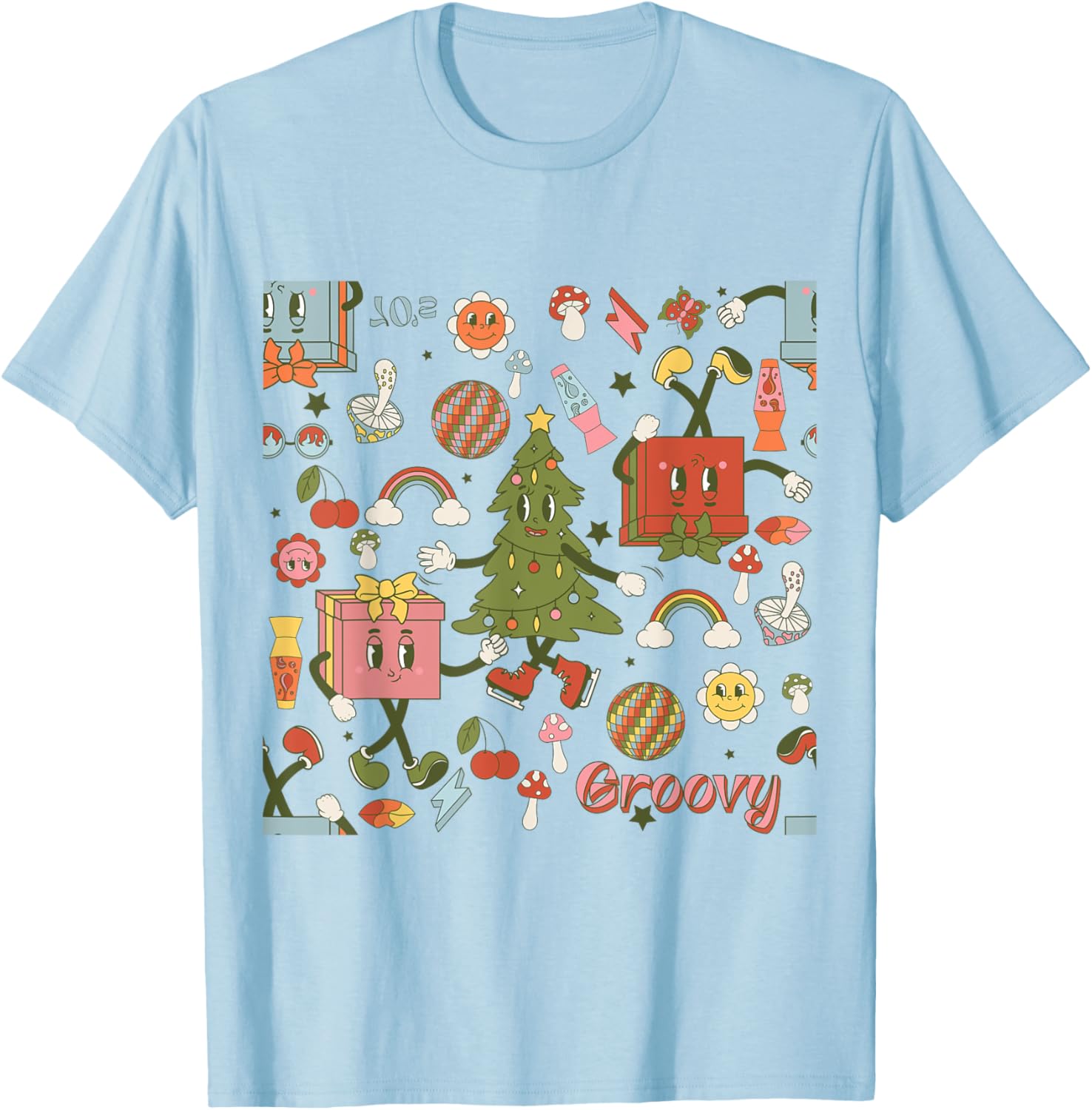 Retro 1970s Disco Christmas Tree Ugly Xmas T-Shirt for Fun Holiday Style - 12