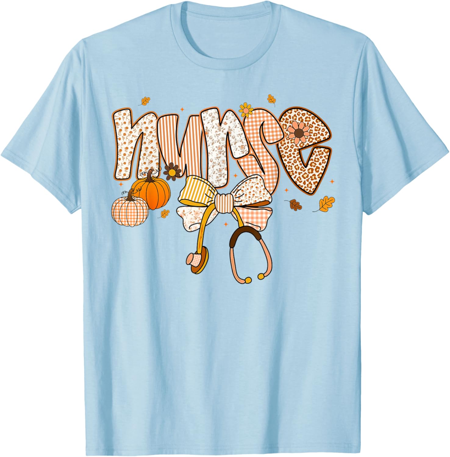 Pumpkin Nurse Thanksgiving Stethoscope Fall Scrub Top T-Shirt for ER - 26