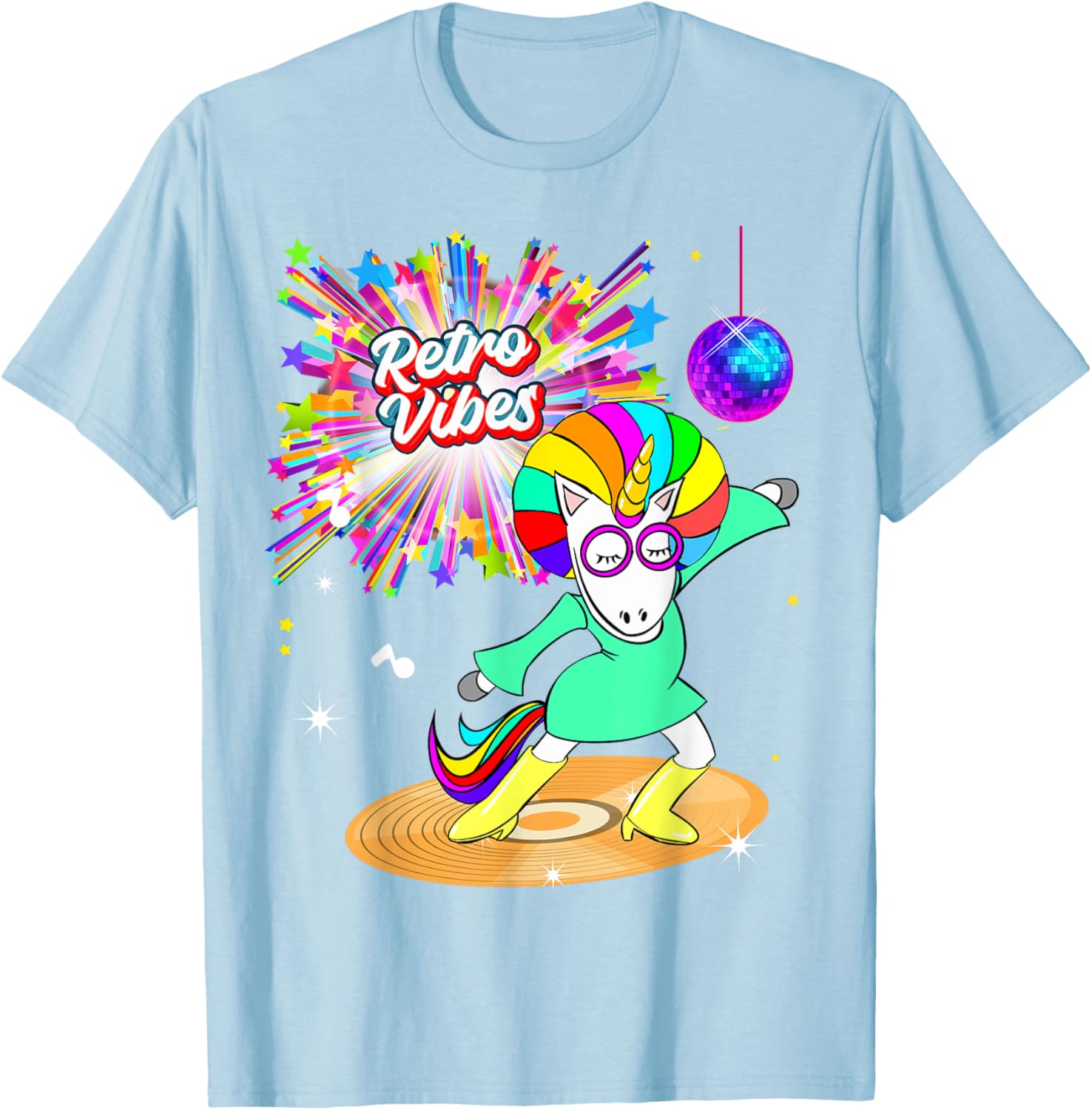 Retro Vibes Unicorn Dancing on Vinyl T-Shirt for Moms and Wives - 15