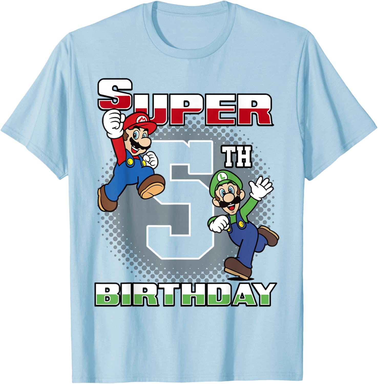 Super Mario Luigi 5th Birthday Portrait T-Shirt for Kids Fun Gift - 6