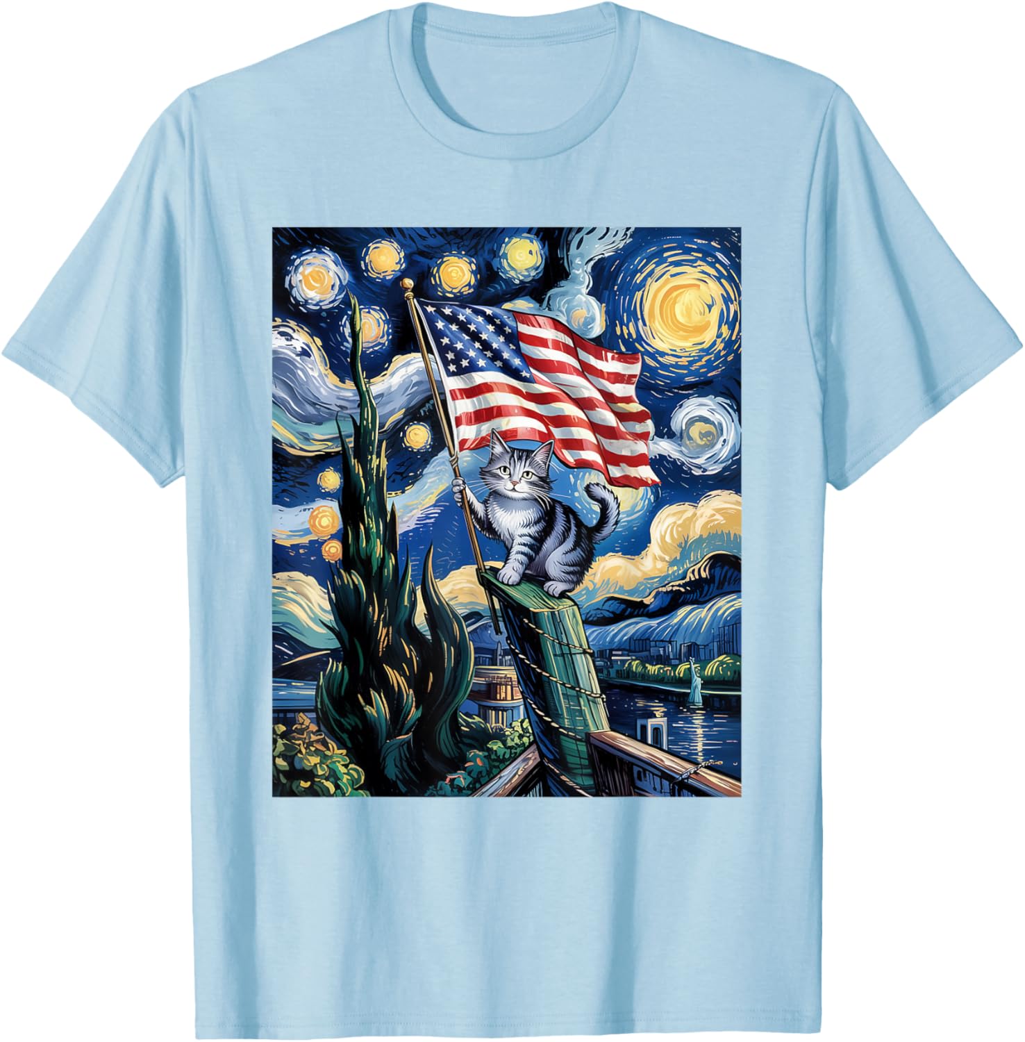 Starry Night Patriotic Cat T-Shirt for 4th of July Celebrate in Style - 5