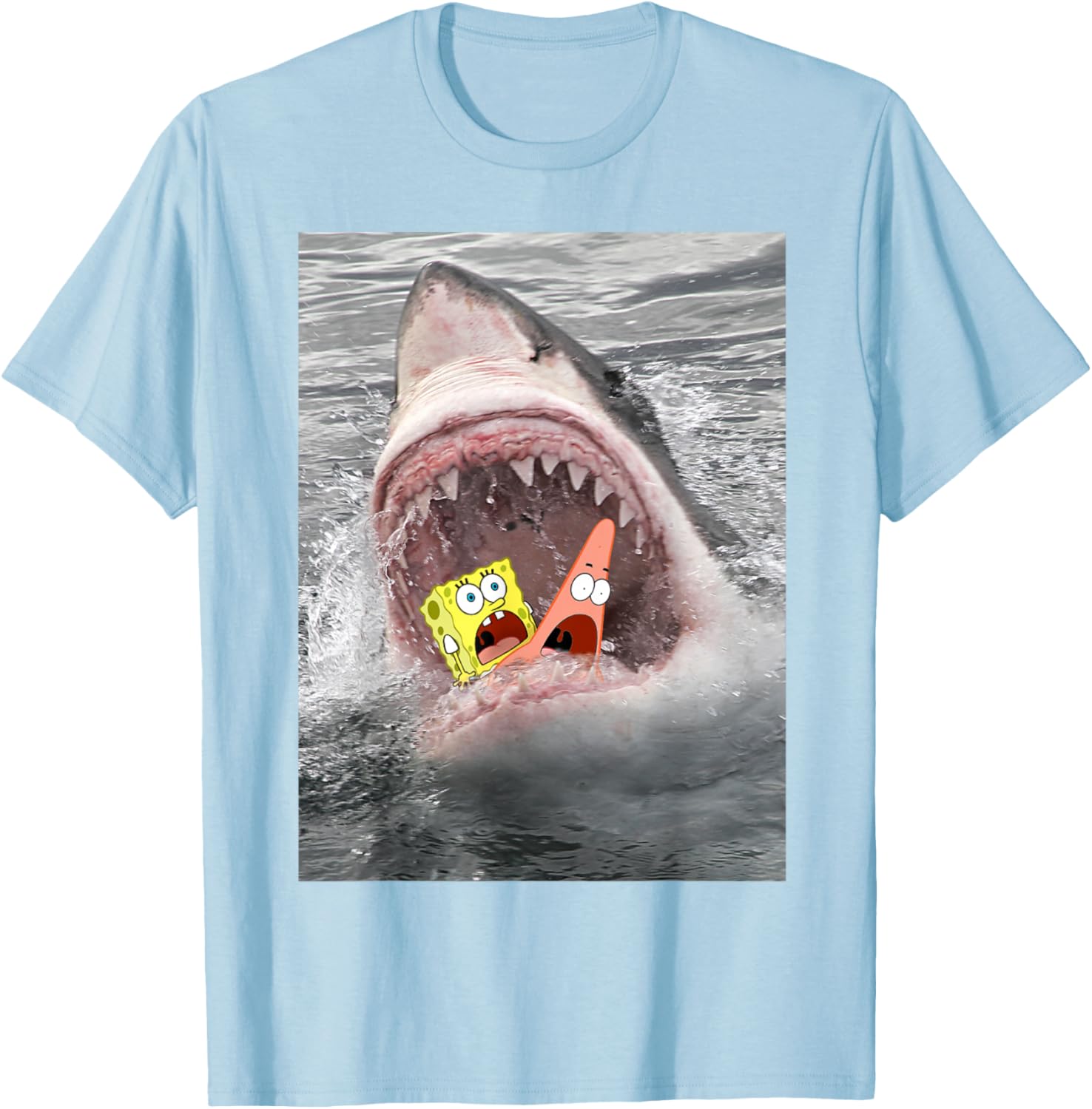 Spongebob SquarePants Shark Attack Funny T-Shirt for Cartoon Fans - 1