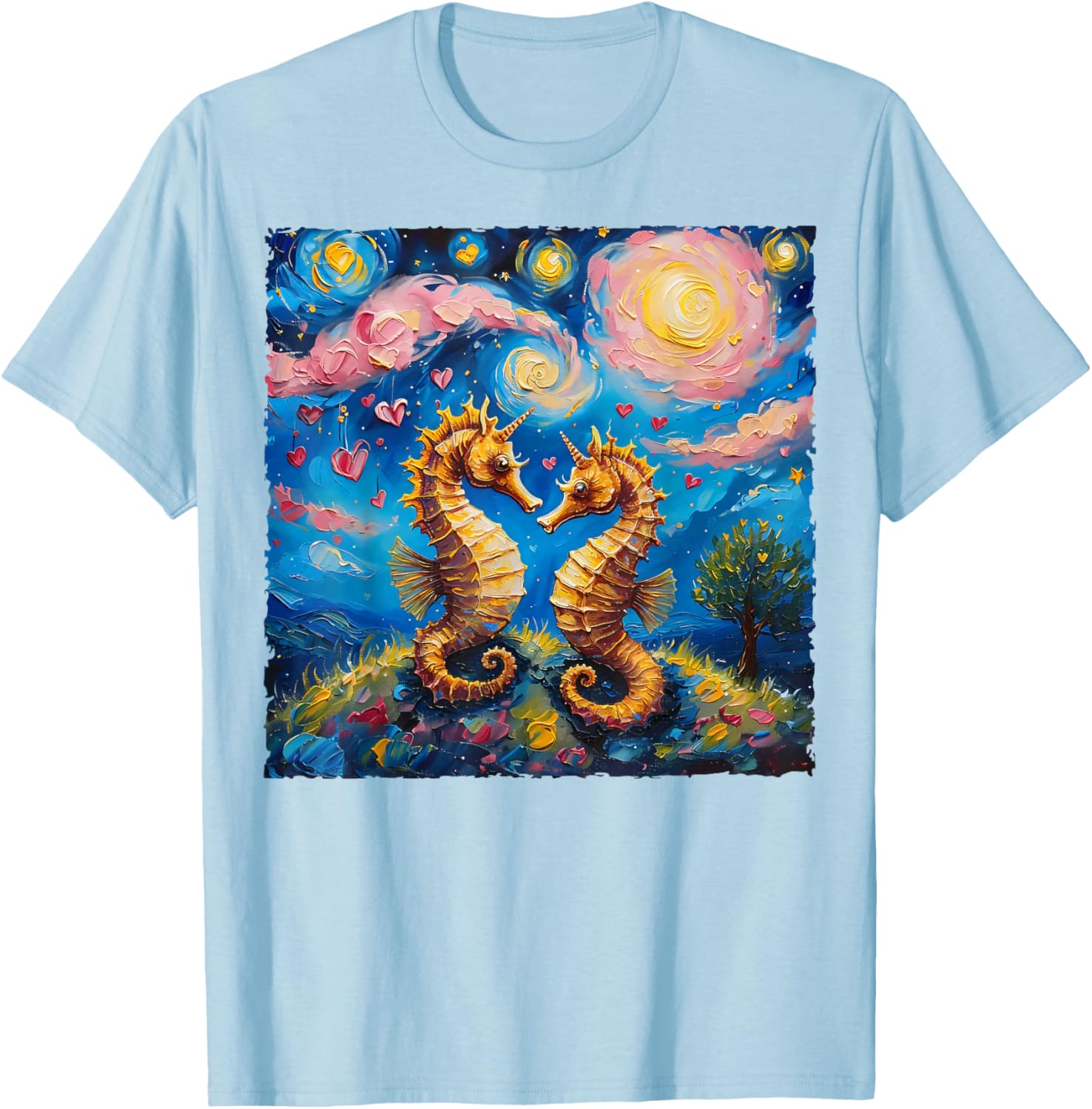 Seahorse Van Gogh Starry Night Couples T-Shirt for Valentine's Day Gift - 8