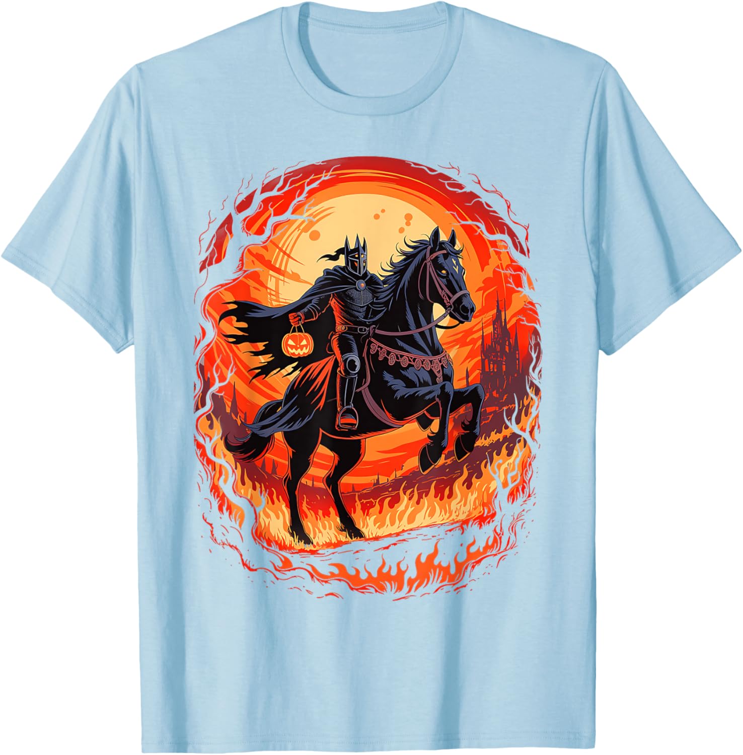 Spooky Pumpkin Headless Horseman Halloween T-Shirt for All Ages - 17
