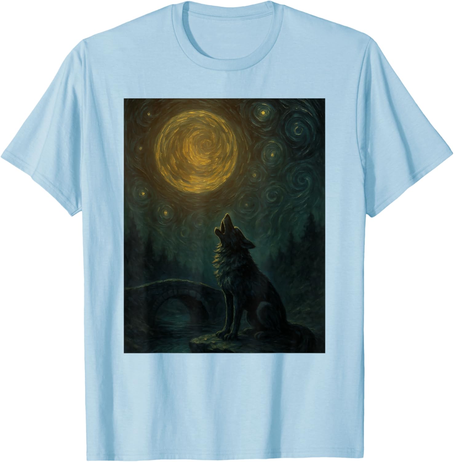 Wolf Starry Night Van Gogh Graphic T-Shirt for Art Lovers and Fashionistas - 10