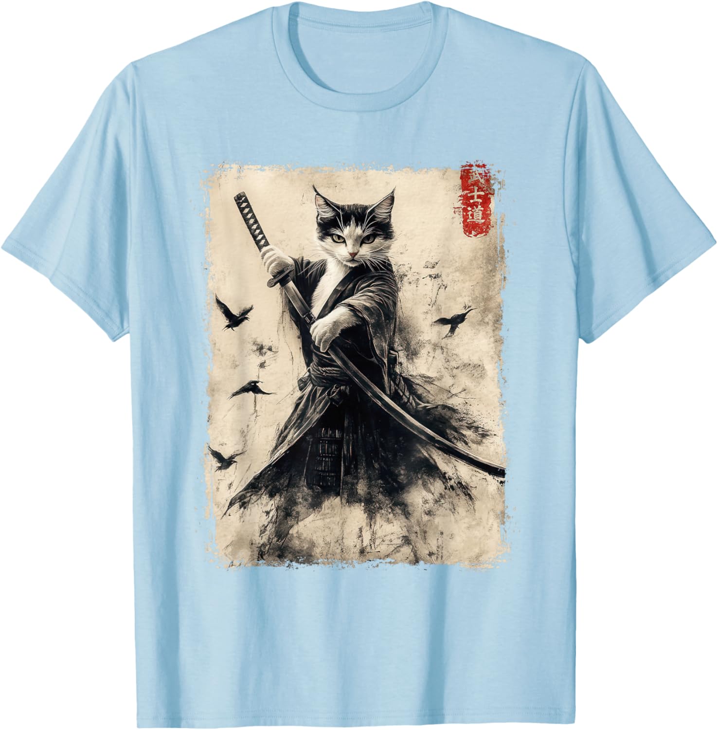 Samurai Cat Vintage Anime Graphic Tee – Cool Japanese Art T-Shirt - 19