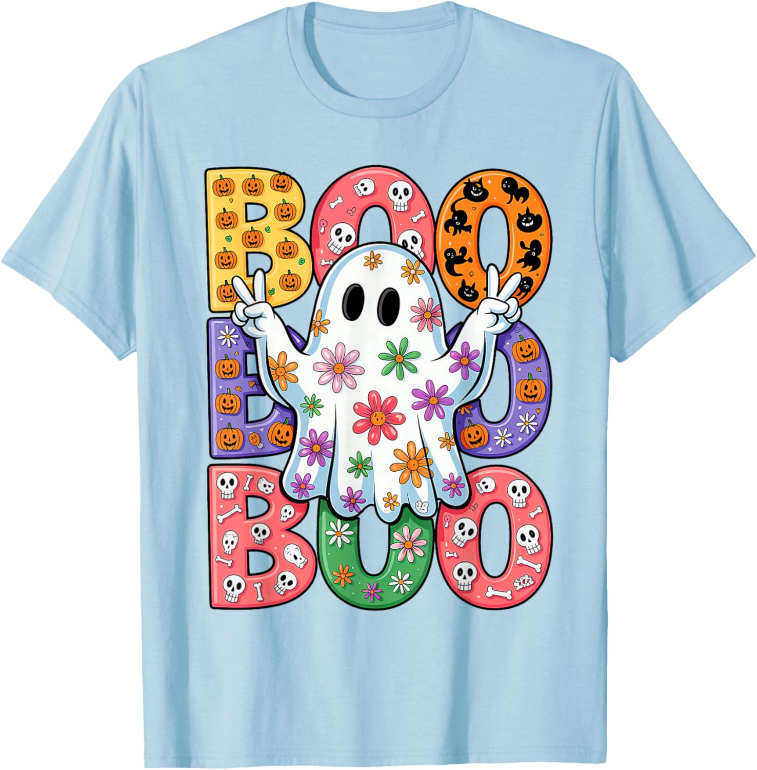 Cute Ghost Floral Halloween T-Shirt for Kids - Spooky Season Fun - 23