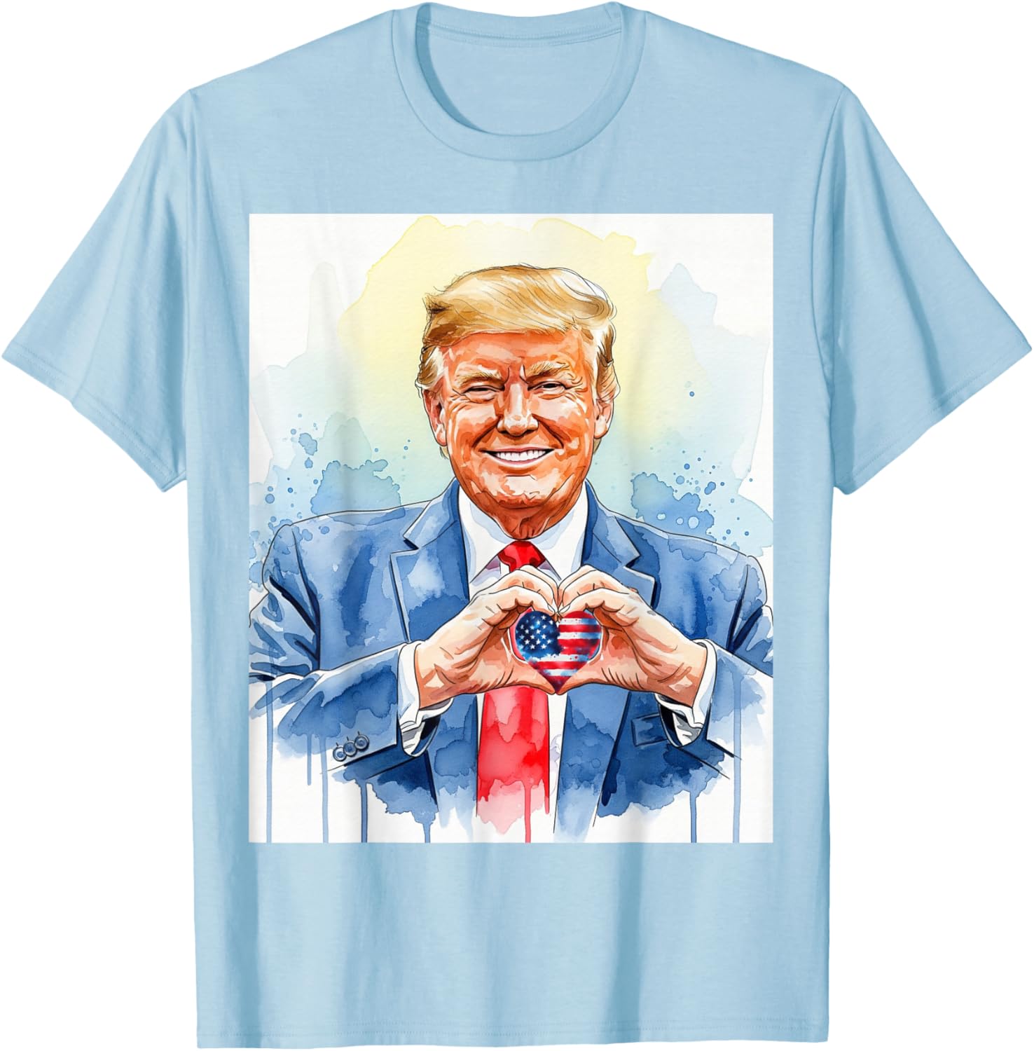 Patriotic Watercolor Trump Heart Hands T-Shirt for Proud Americans - 16