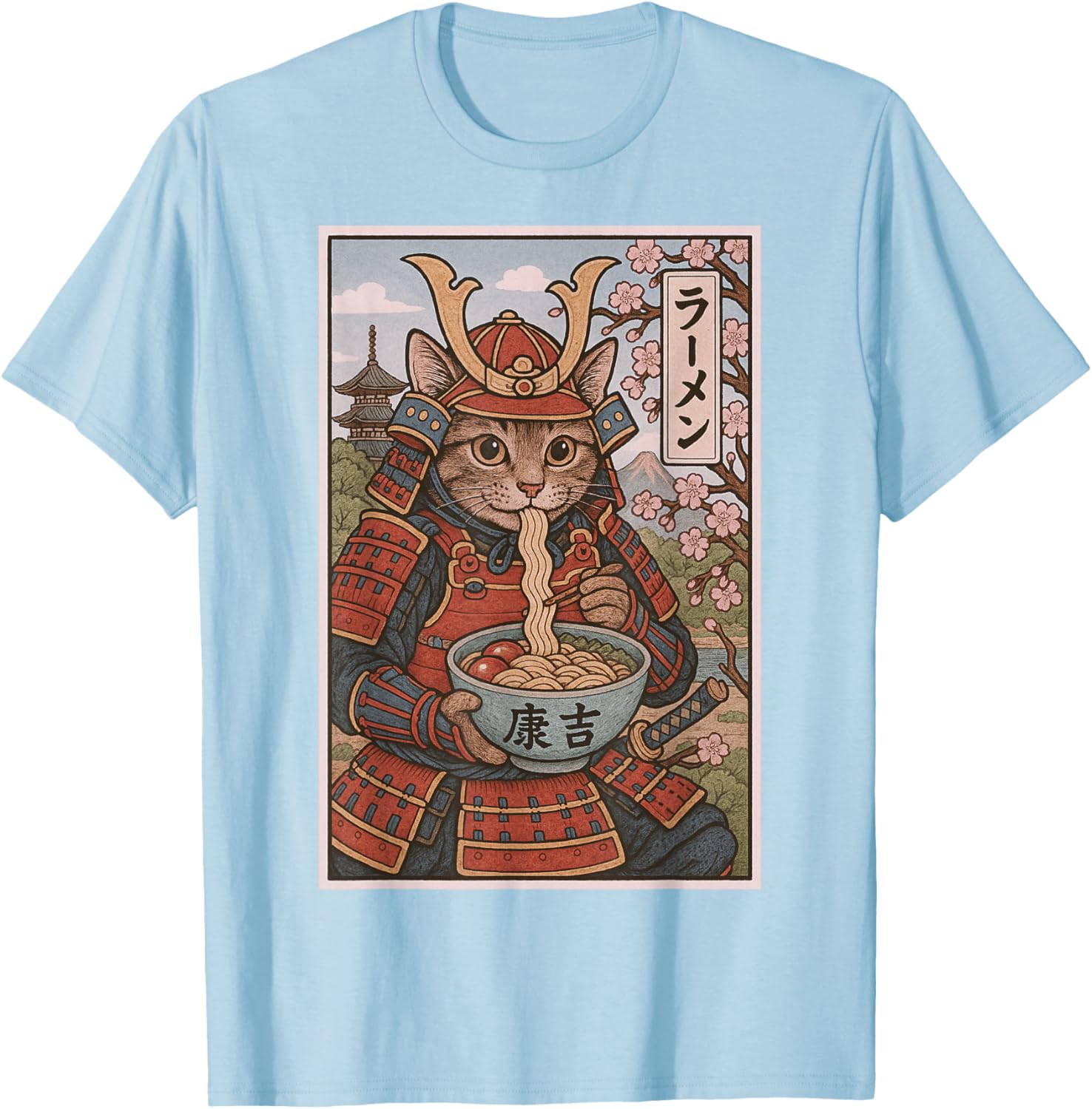 Samurai Cat Ramen Lovers T-Shirt - Cute Japanese Warrior Cat Tee - 15