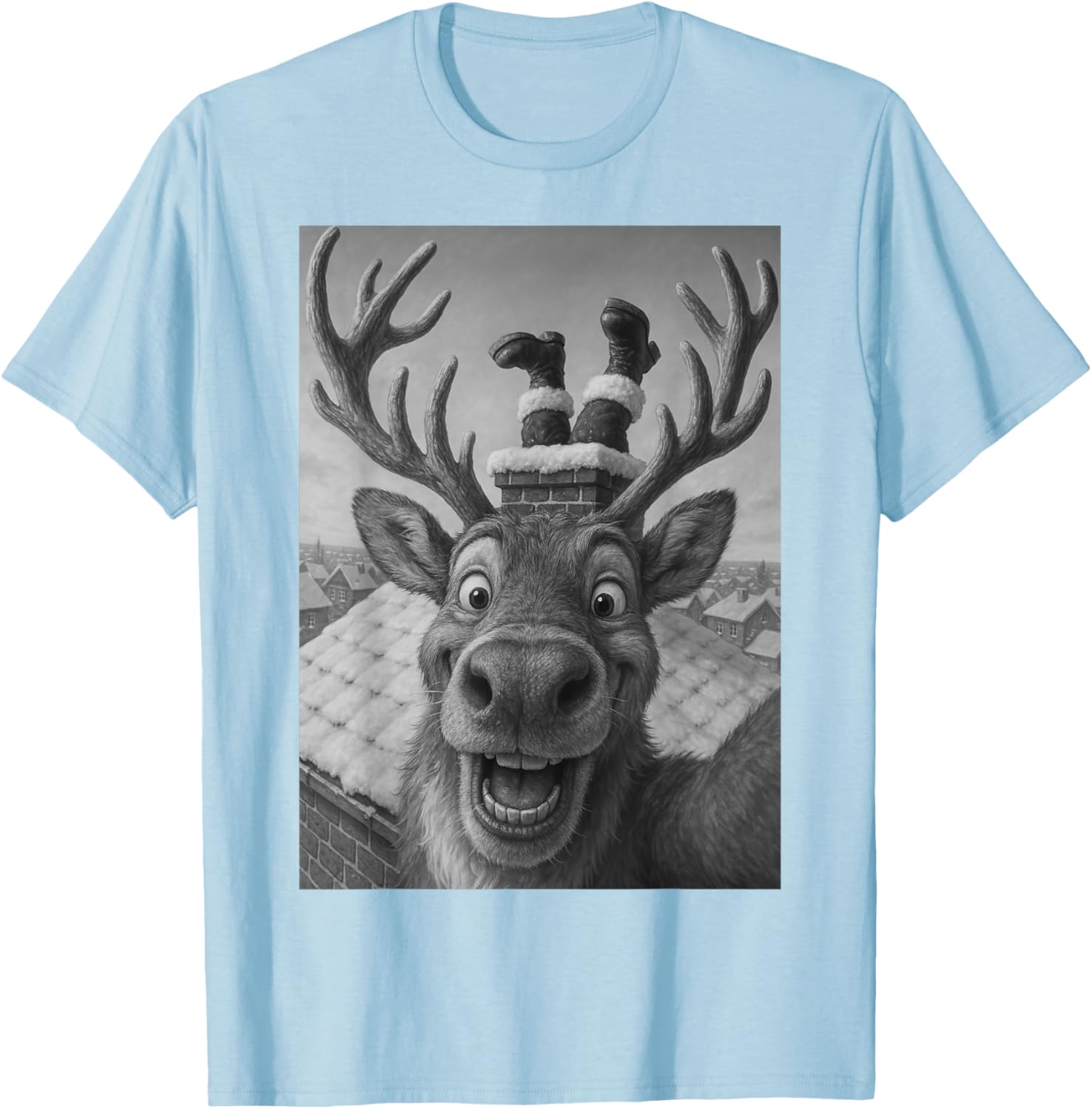 Funny Reindeer Selfie Santa Christmas T-Shirt for Kids and Adults - 8