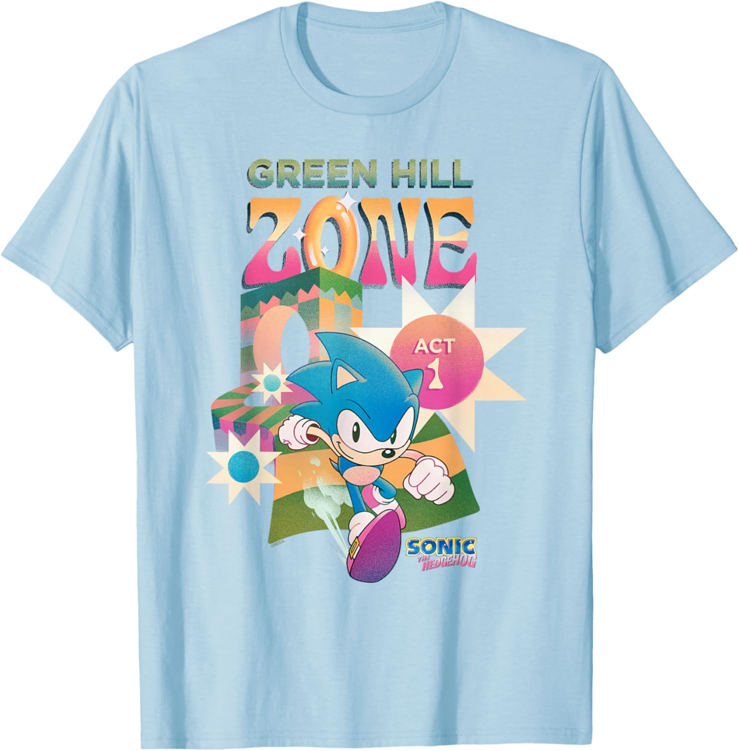 Sonic The Hedgehog Green Hill Zone Act 1 Retro Logo T-Shirt for Gamers - 3
