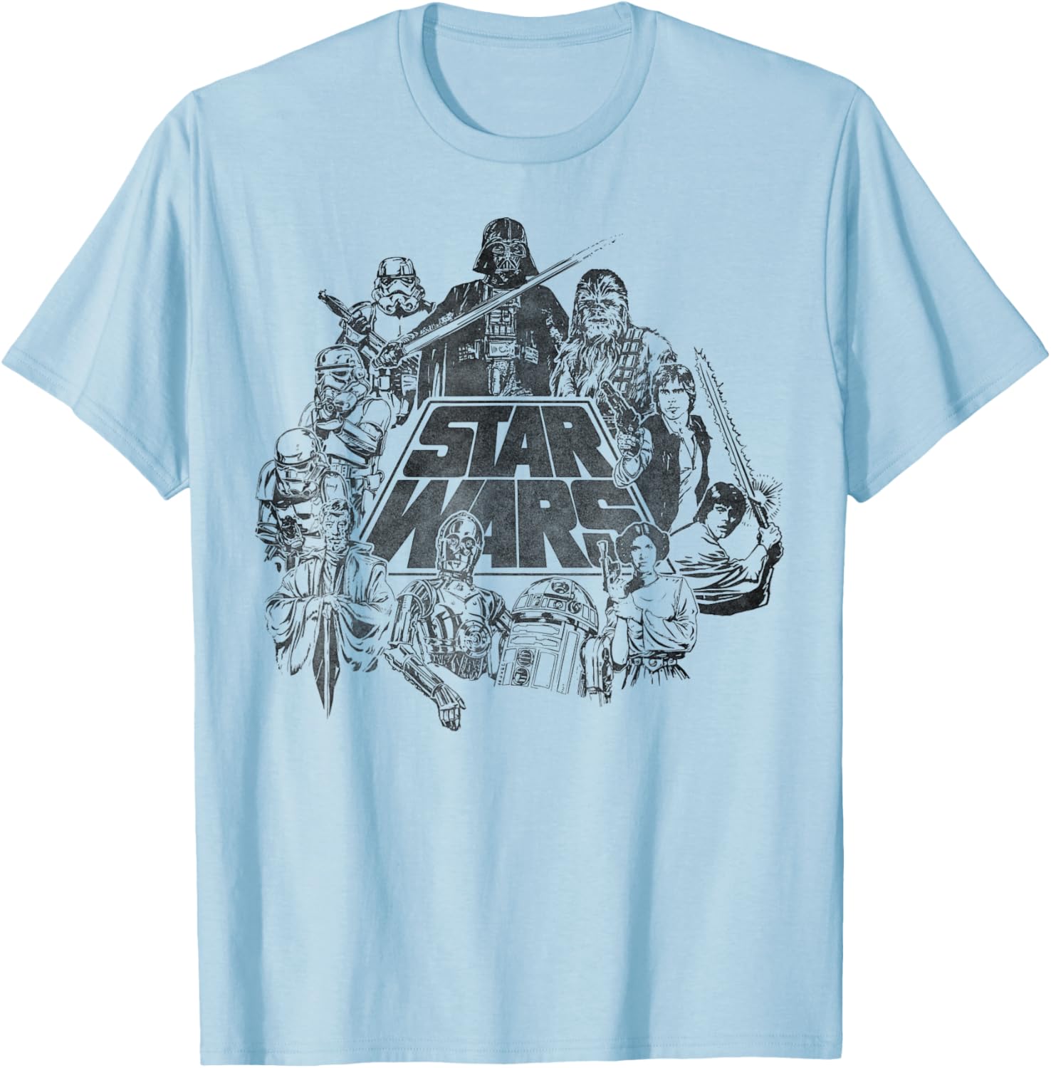 Star Wars Vintage Line Art T-Shirt Featuring Classic Characters - 6