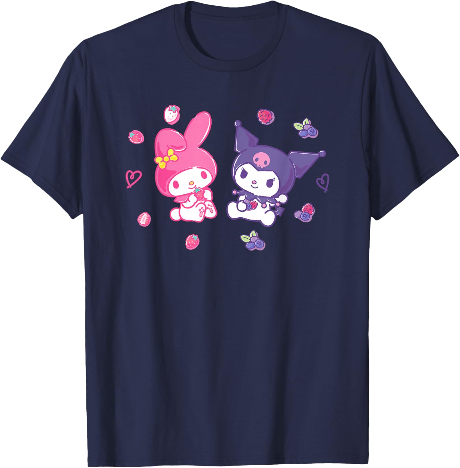 Sanrio Kuromi and My Melody Berry T-Shirt for Kids, Small Black Design - 7