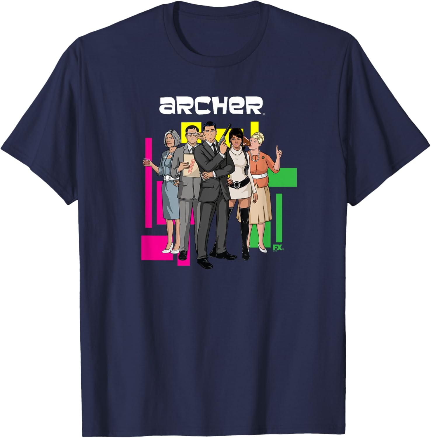 Retro 60's Inspired Archer Character Collage Cartoon T-Shirt for Fans - 1