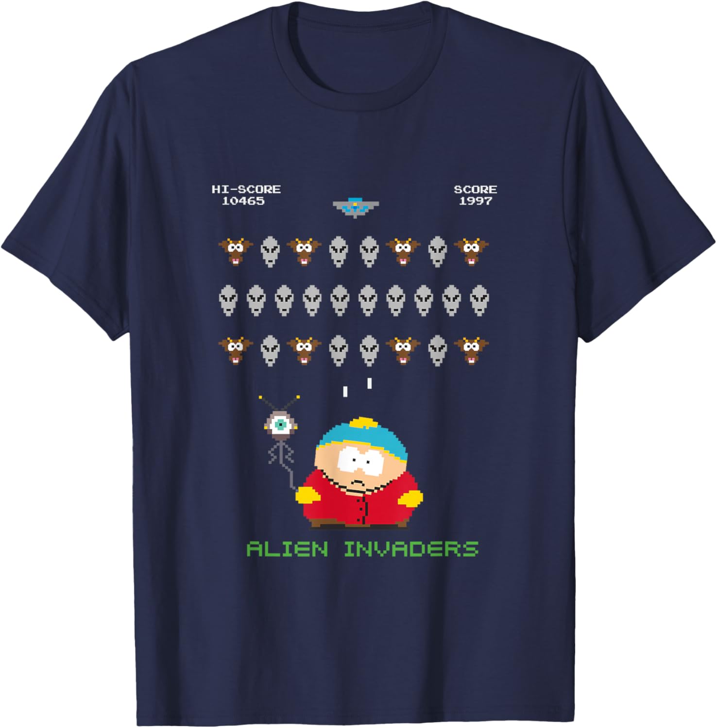 South Park Cartman Alien Invaders 8-Bit Pixel T-Shirt for Fans - 5
