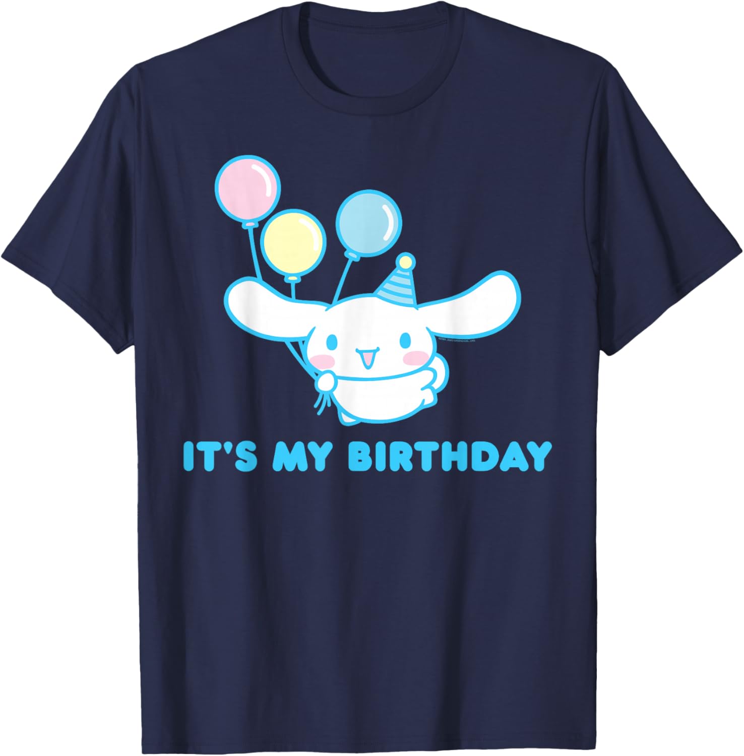 Sanrio Cinnamoroll Birthday T-Shirt for Adults - Blue Crew Neck Short Sleeve - 2