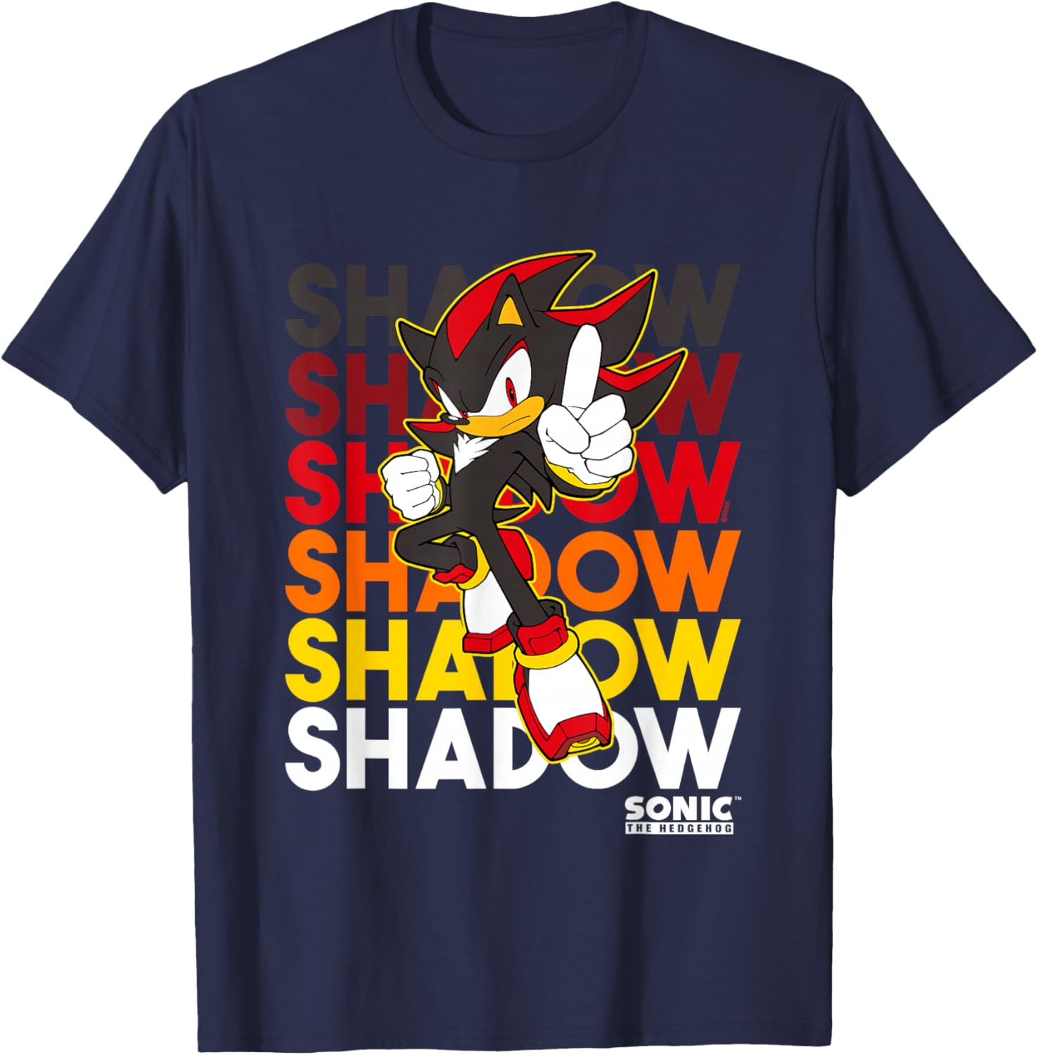 Sonic The Hedgehog Shadow Logo Stacked Text Cool Graphic T-Shirt - 1
