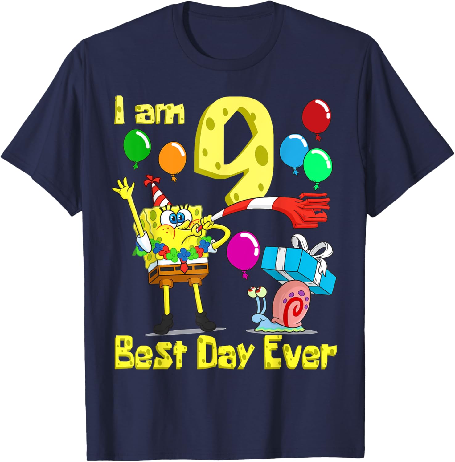 SpongeBob I Am 9 Years Old Birthday Party T-Shirt for Kids Fun Gift - 7