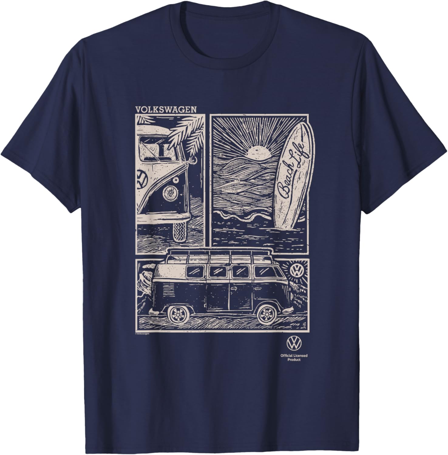 Volkswagen T1 Campervan Surf Sketch T-Shirt for Beach Lovers and Adventurers - 1