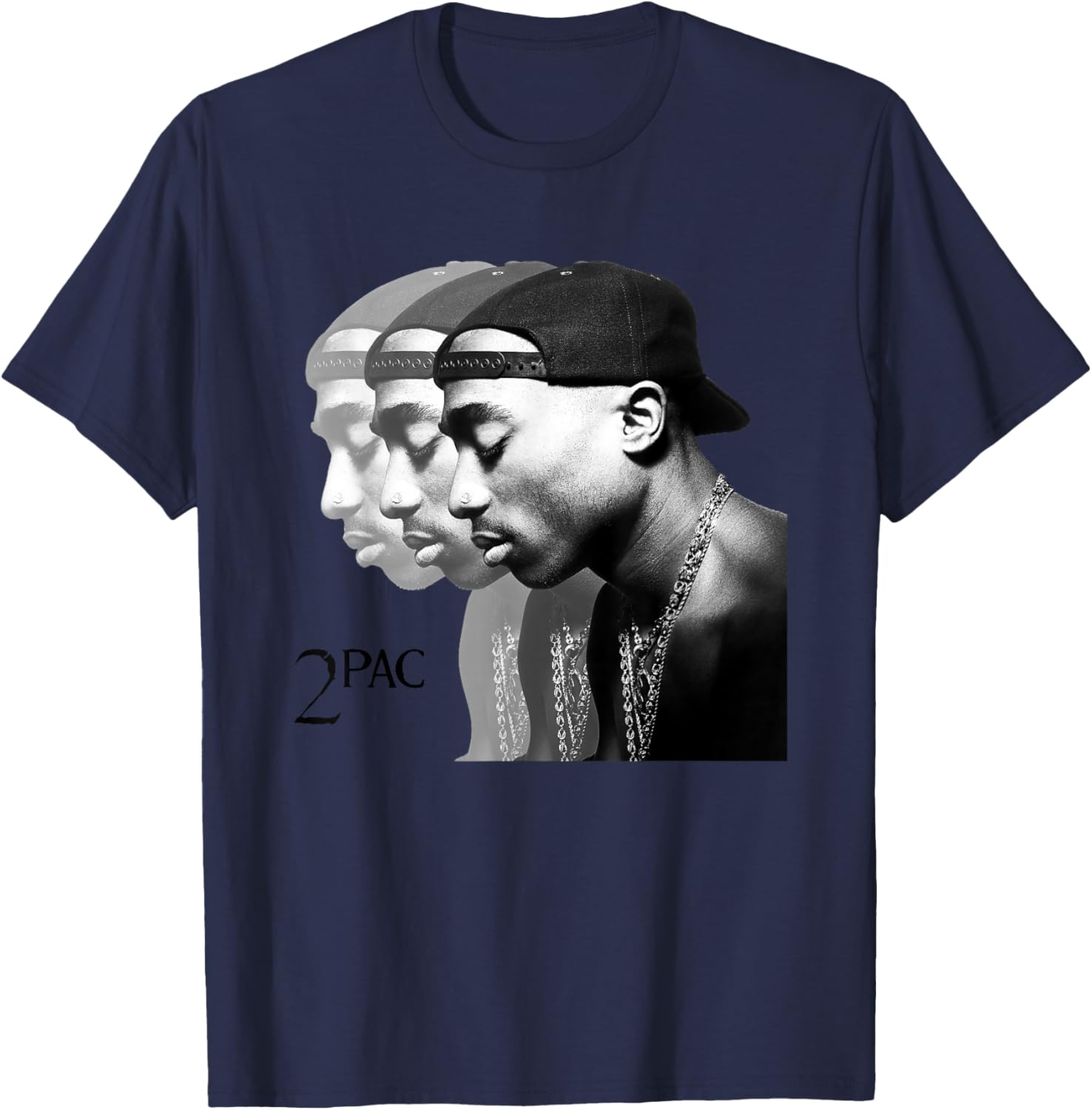 Tupac Shakur Unisex Repeat T-Shirt in Blue, Short Sleeve Cotton Blend - 6
