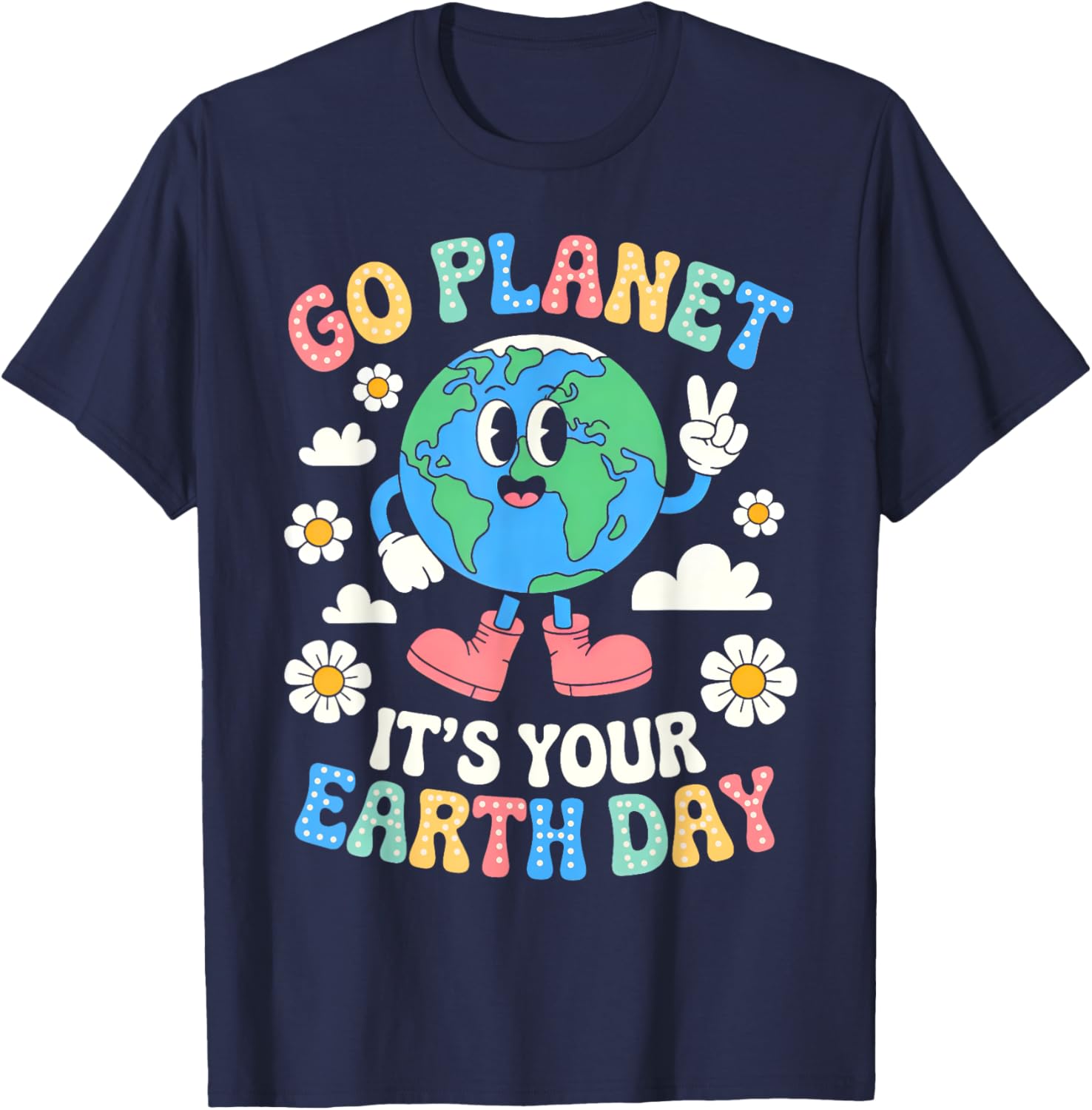Groovy Go Planet Earth Day 2025 Retro Teacher Kids T-Shirt - 15