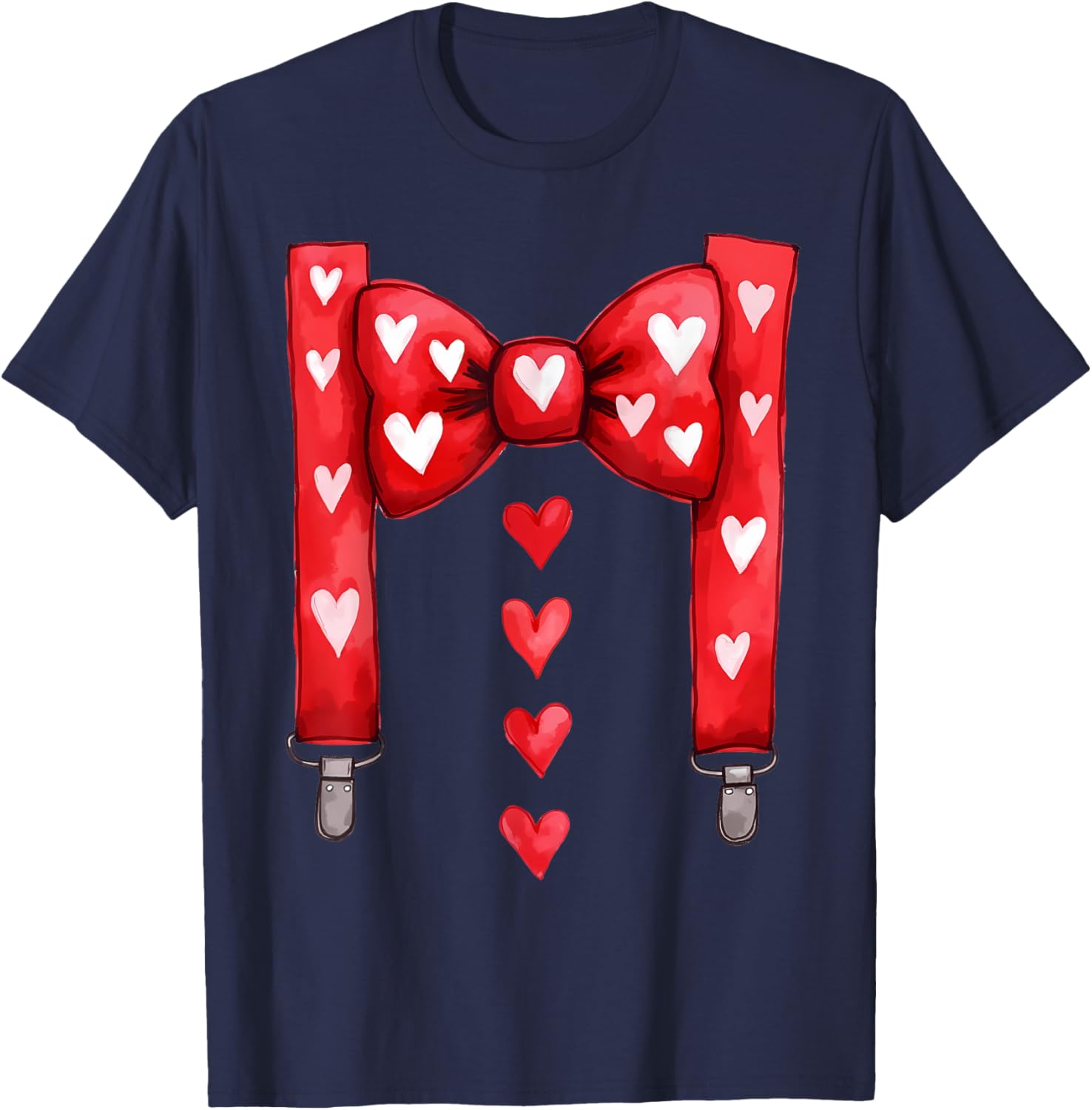 Red Hearts Bow Tie Suspenders T-Shirt for Toddler Boys Valentine's Day - 1