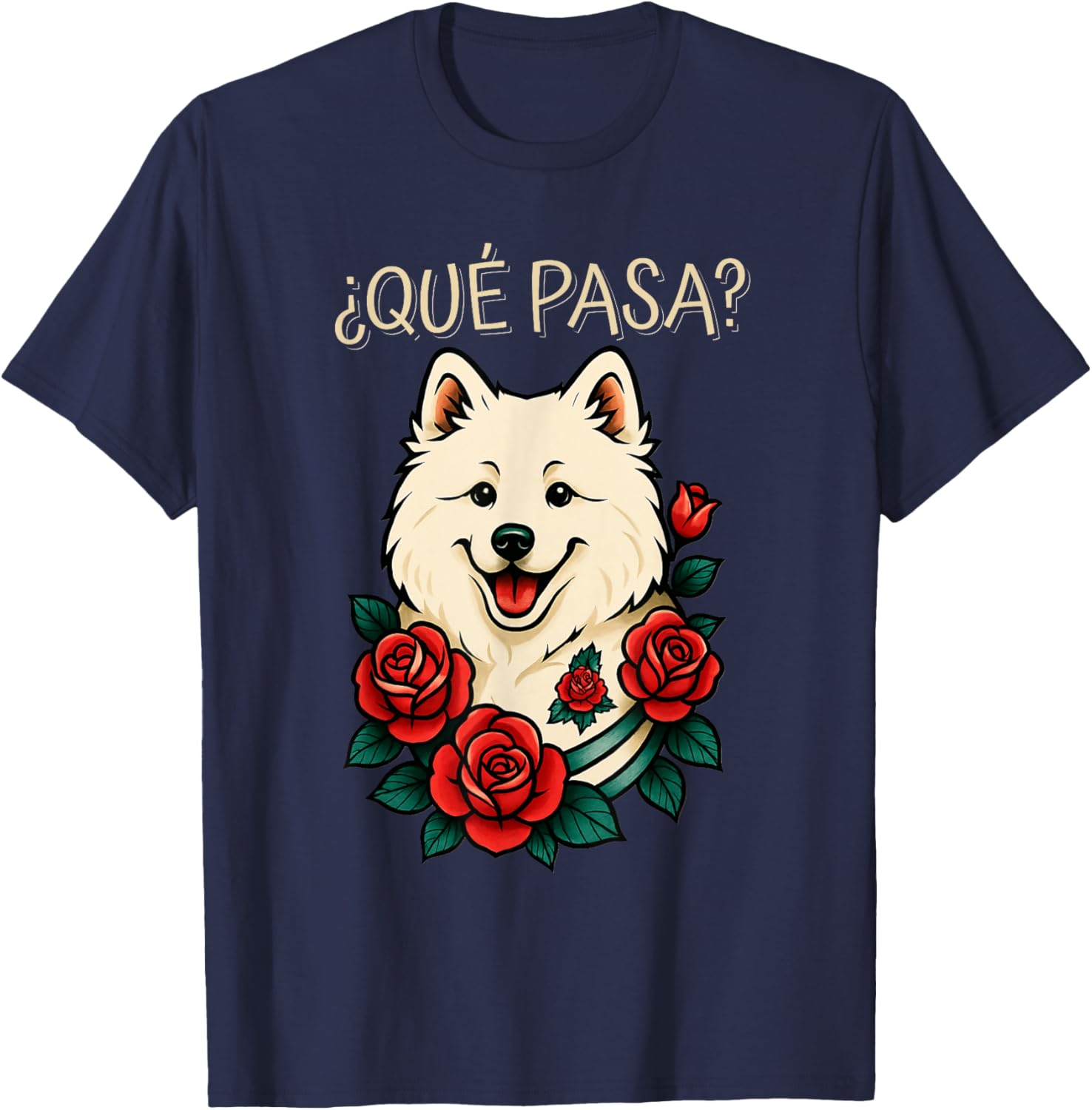 Que Pasa Samoyed Roses Tattoo Style T-Shirt for Dog Lovers - 1