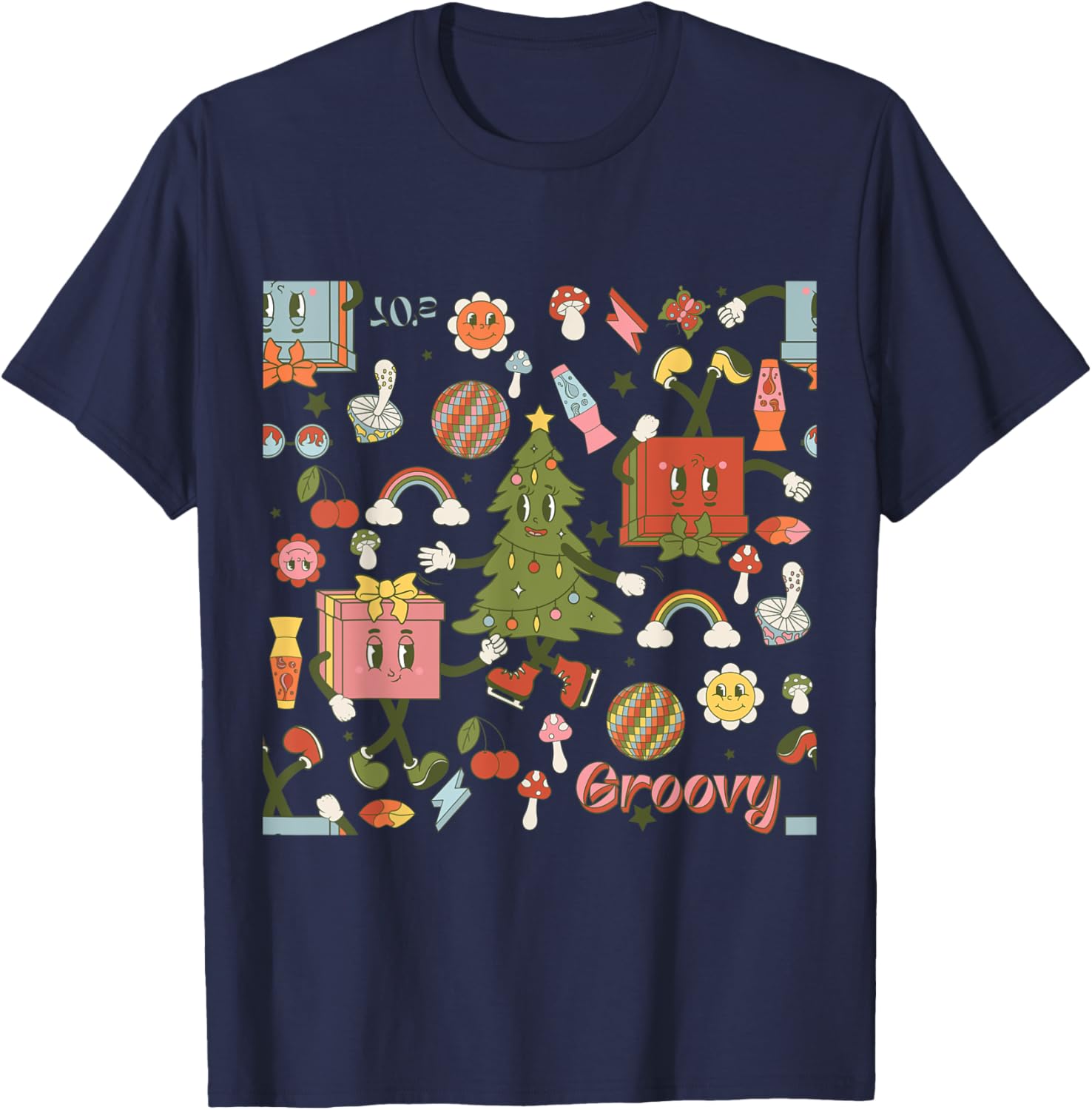 Retro 1970s Disco Christmas Tree Ugly Xmas T-Shirt for Fun Holiday Style - 4
