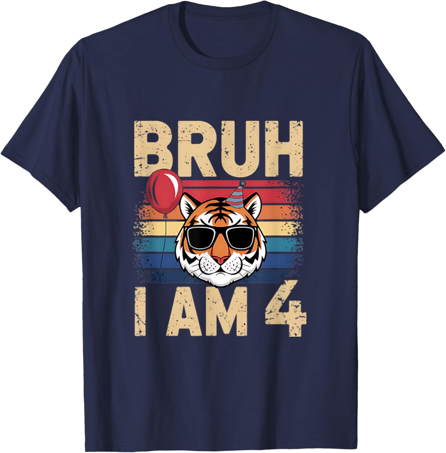 Retro Sunset Tiger Kids T-Shirt for 4th Birthday Celebration - 19