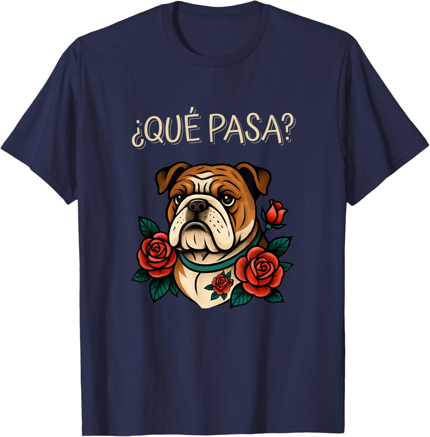 Que Pasa English Bulldog Roses Tattoo Style T-Shirt for Dog Lovers - 3