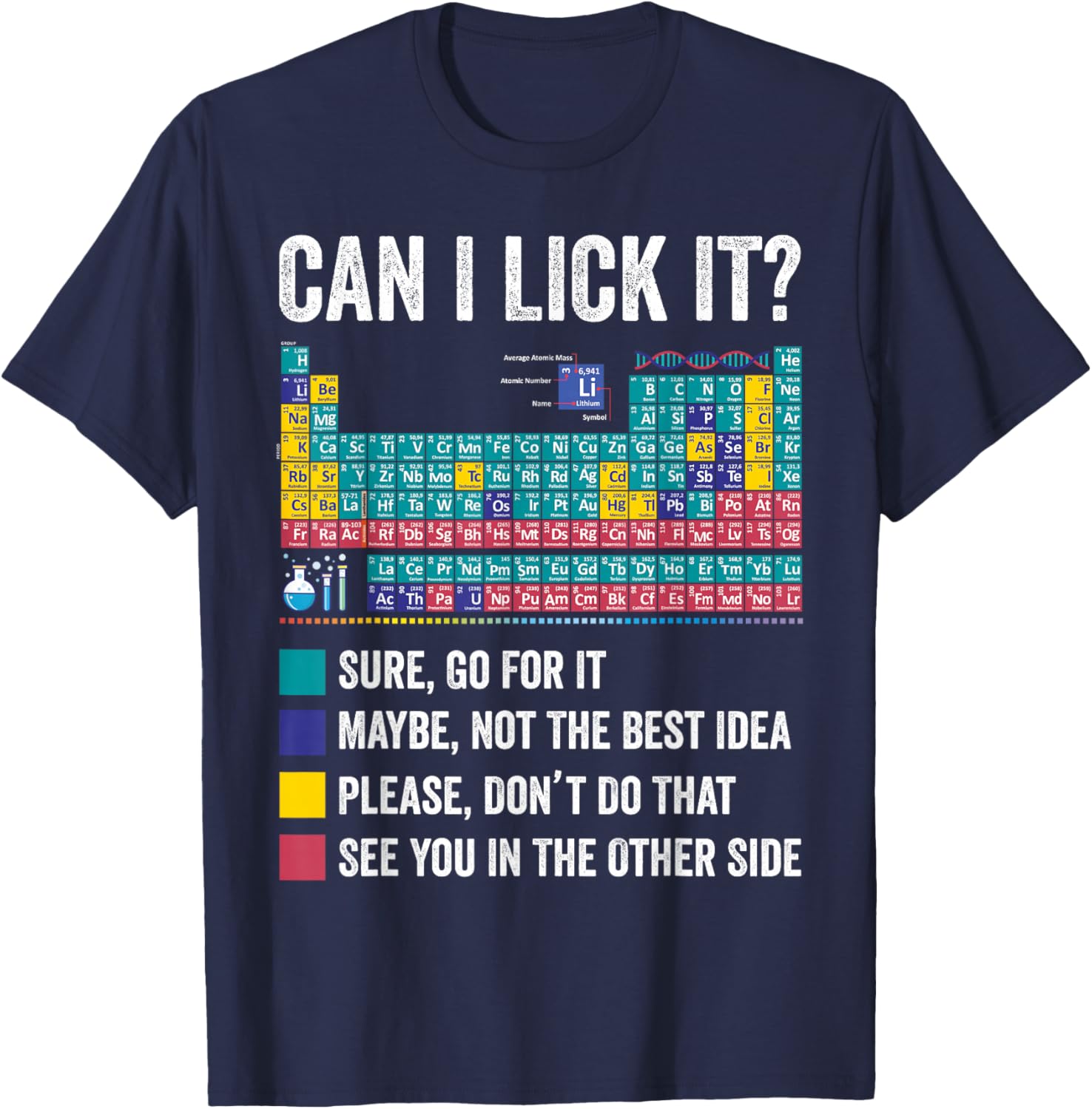 Fun Can I Lick It Periodic Table T-Shirt for Science Teachers and Fans - 1