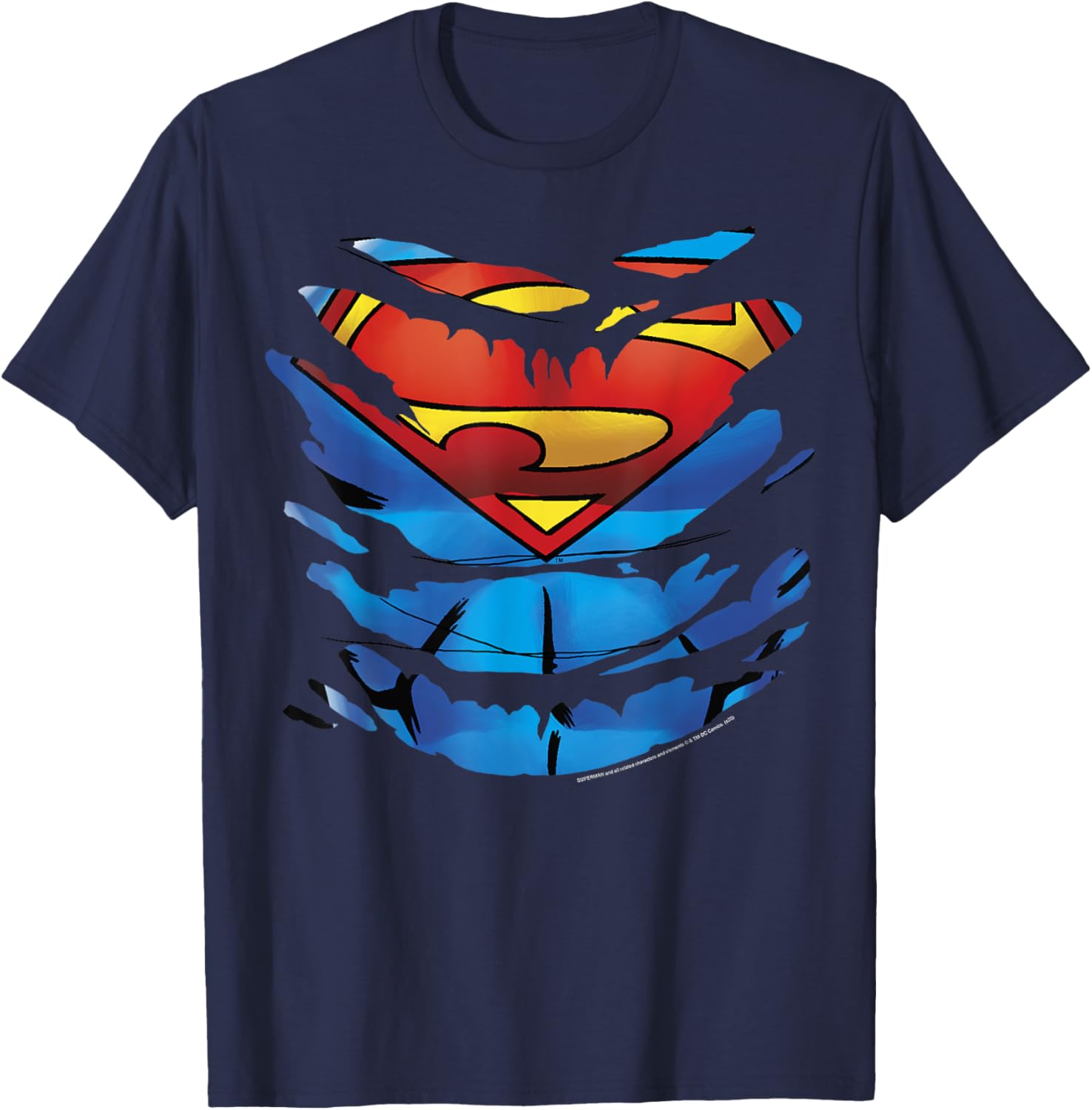 Superman Costume Rip Through T-Shirt for Fans of DC Comics Apparel - 2