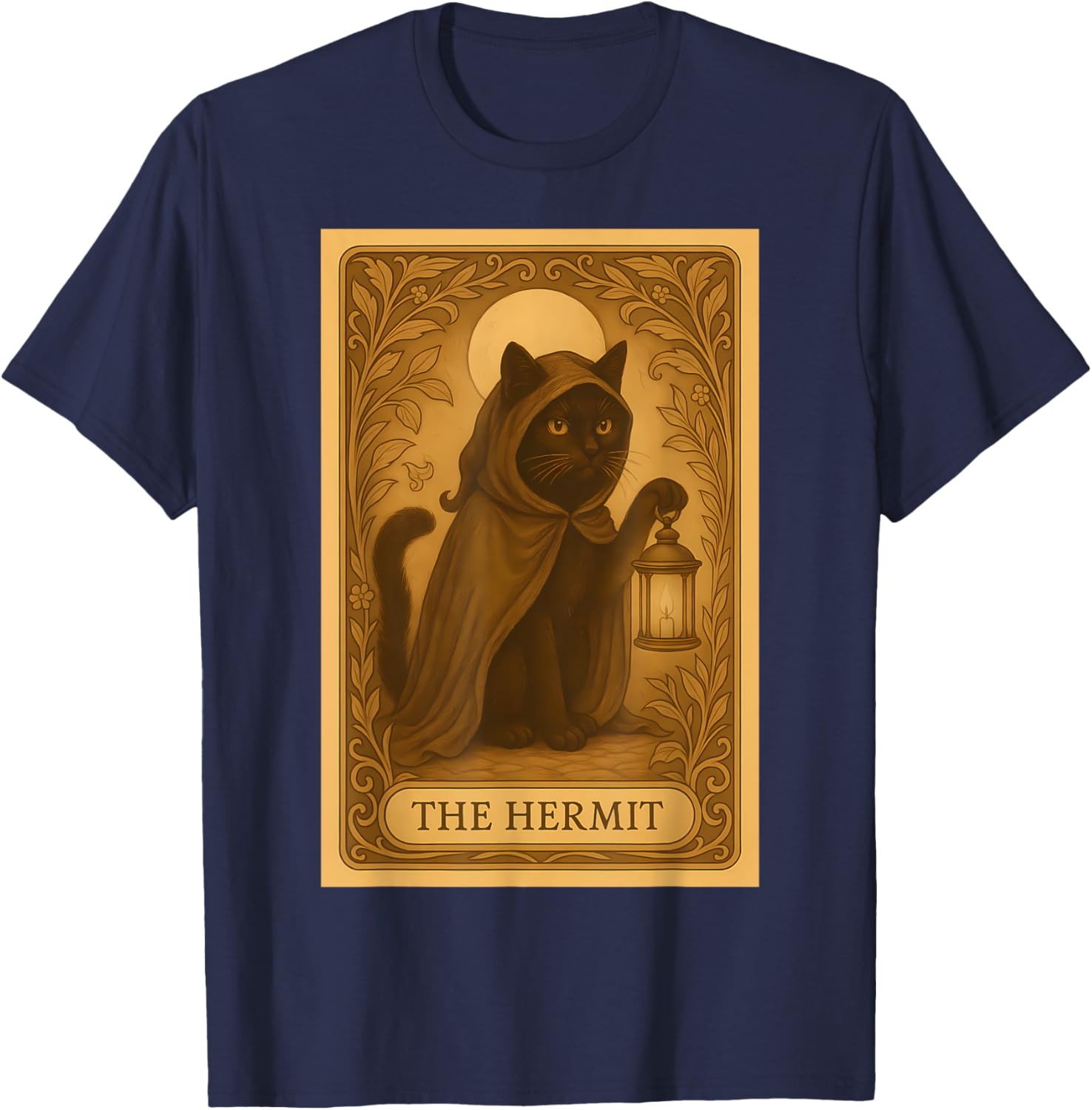 Vintage Black Cat Tarot Card Moon T-Shirt for Stylish Cat Lovers - 1