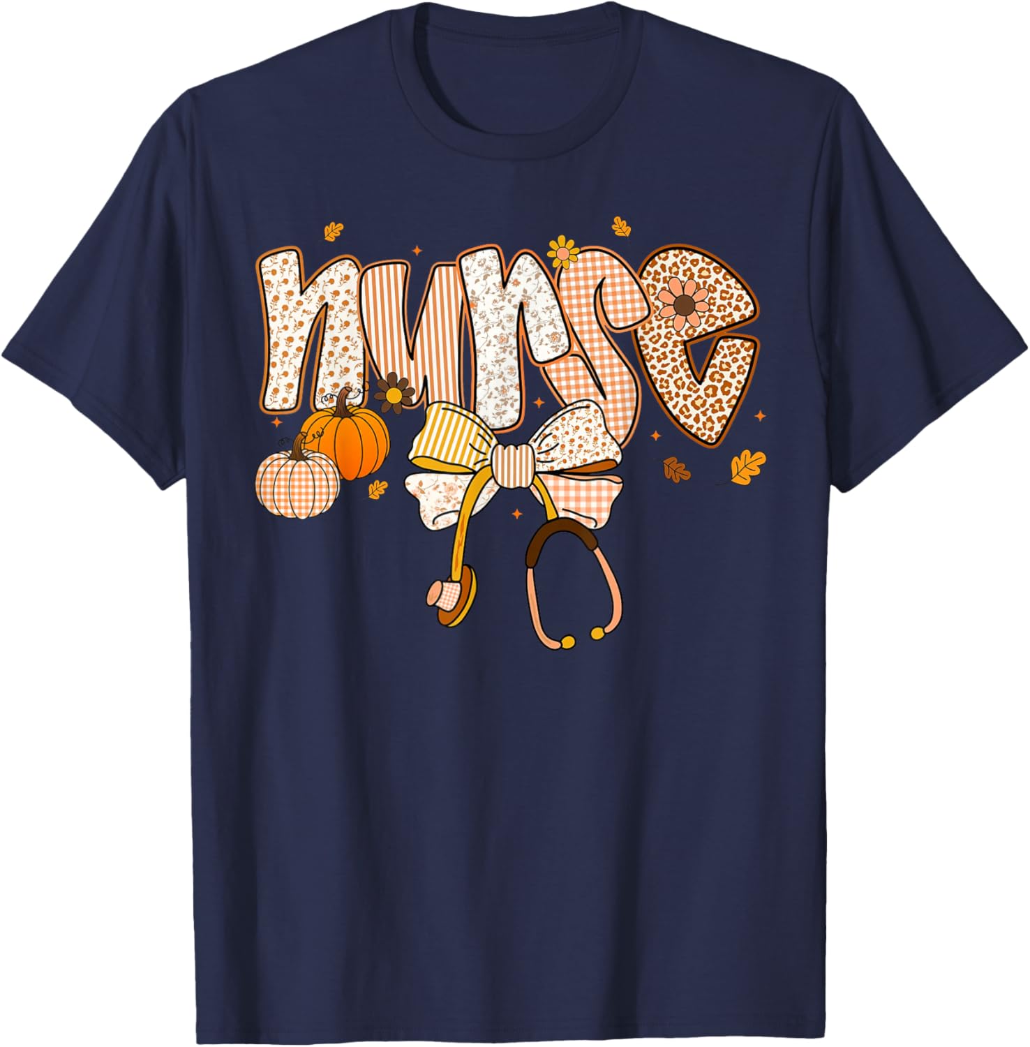 Pumpkin Nurse Thanksgiving Stethoscope Fall Scrub Top T-Shirt for ER - 7